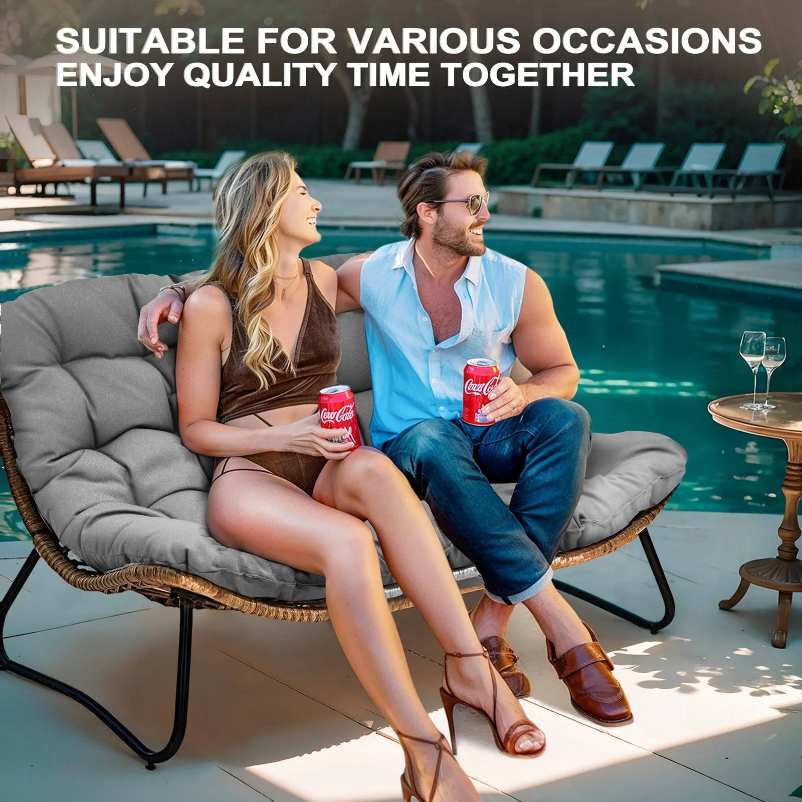 Crestlive Products Patio Loveseat, All-Weather Rattan Large Furniture with Soft Cushions, Outdoor Loveseat for Balcony, Poolside, Backyard (Beige)