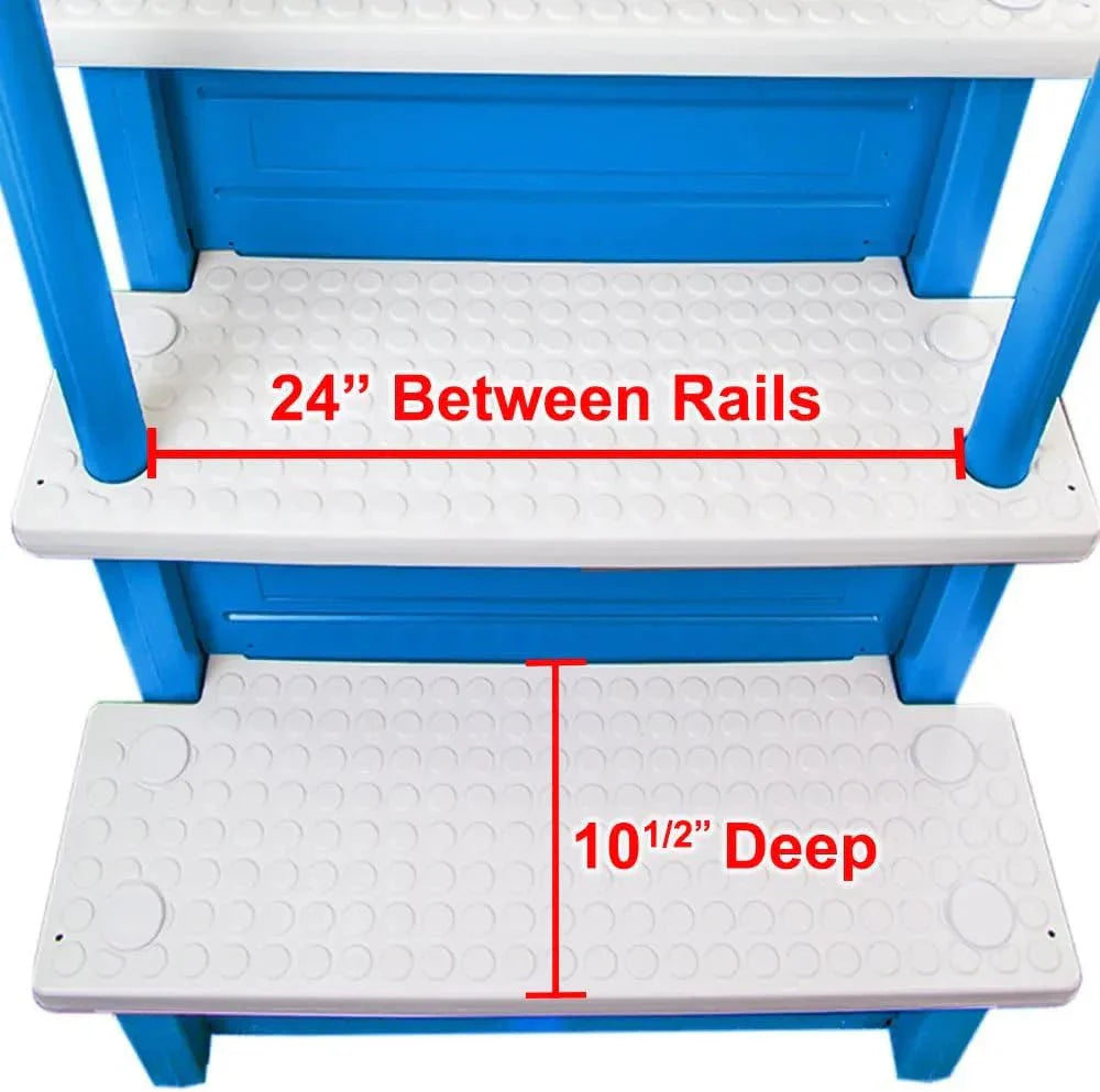 Non-slip pool entrance steps | Gray | Suitable for above-ground pools | Can be installed on patios with a height of 122 to 137 cm | Maximum load capacity 136 kg