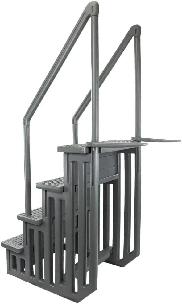 Non-slip pool entrance steps | Gray | Suitable for above-ground pools | Can be installed on patios with a height of 122 to 137 cm | Maximum load capacity 136 kg