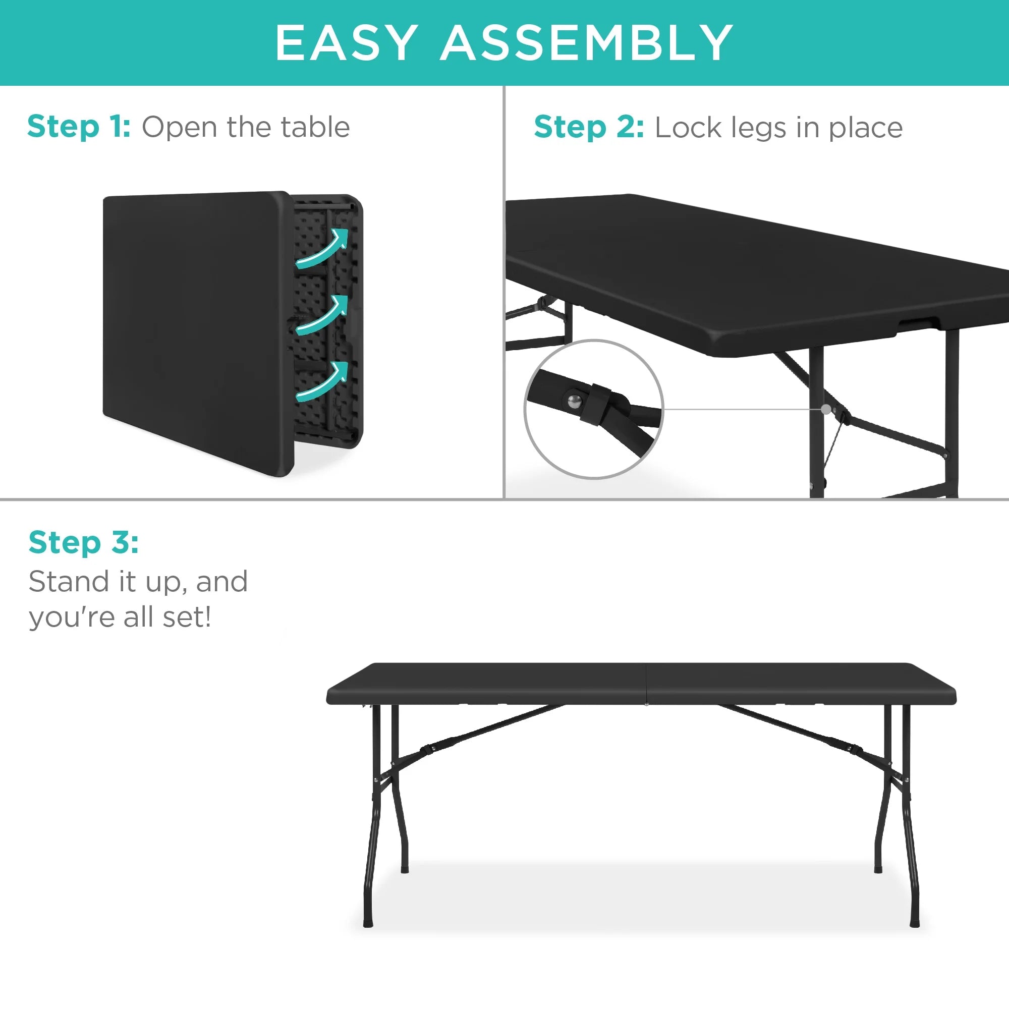 Best Choice Products 6ft Plastic Folding Table, Indoor Outdoor Heavy Duty Portable w/ Handle, Lock - White