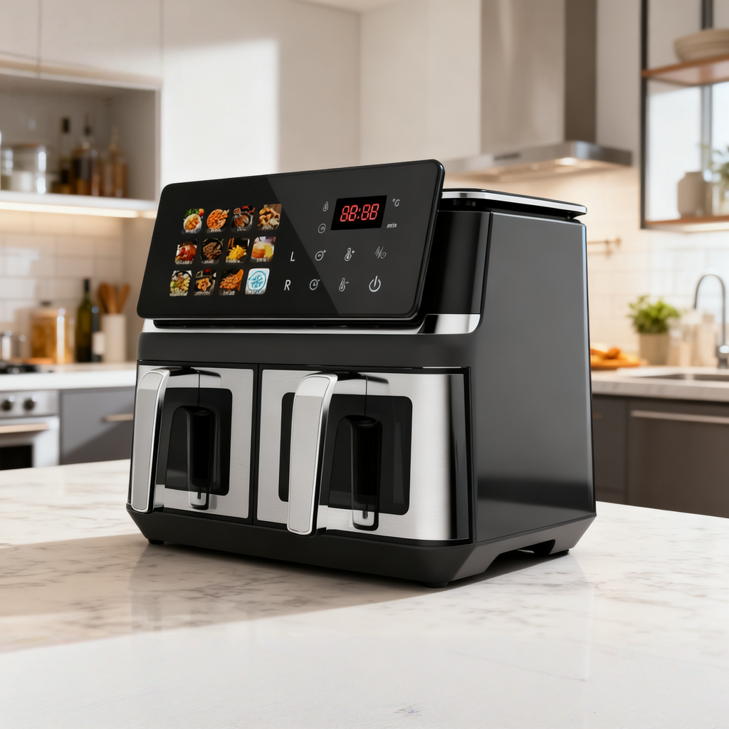 10L Dual-Basket Smart Air Fryer – Black Stainless Steel