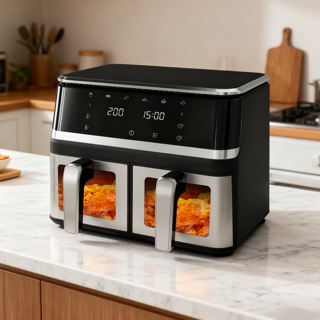 10L Dual-Basket Smart Air Fryer – Black Stainless Steel