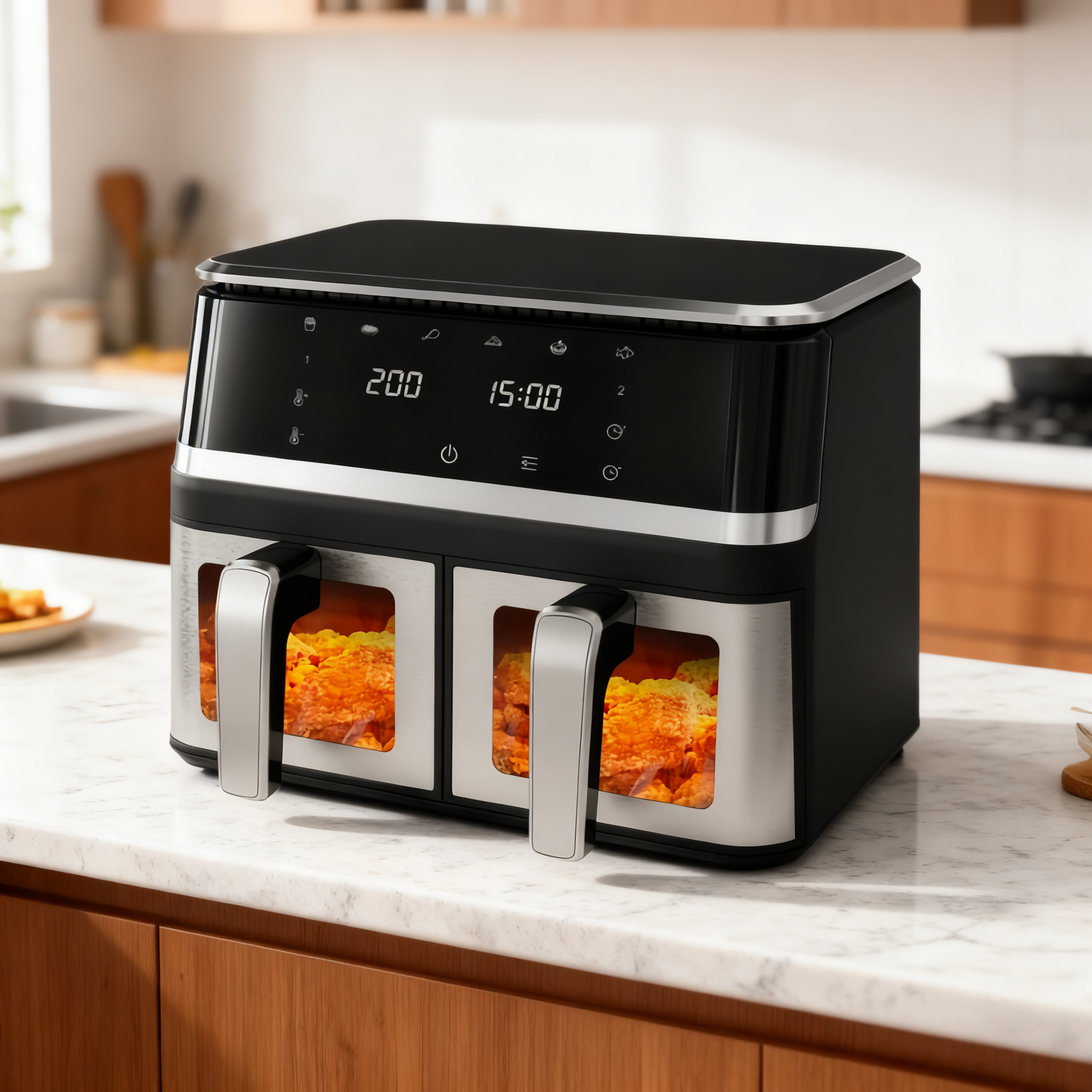 10L Dual-Basket Smart Air Fryer – Black Stainless Steel