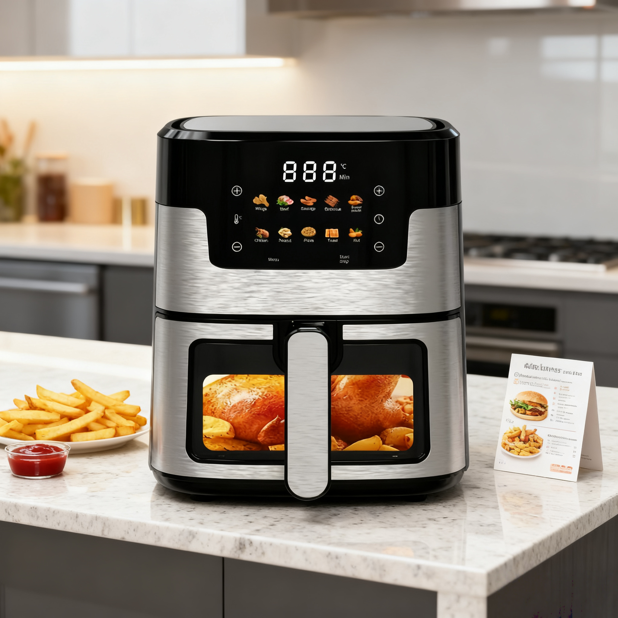 5L Stainless Steel Smart Air Fryer – Touchscreen