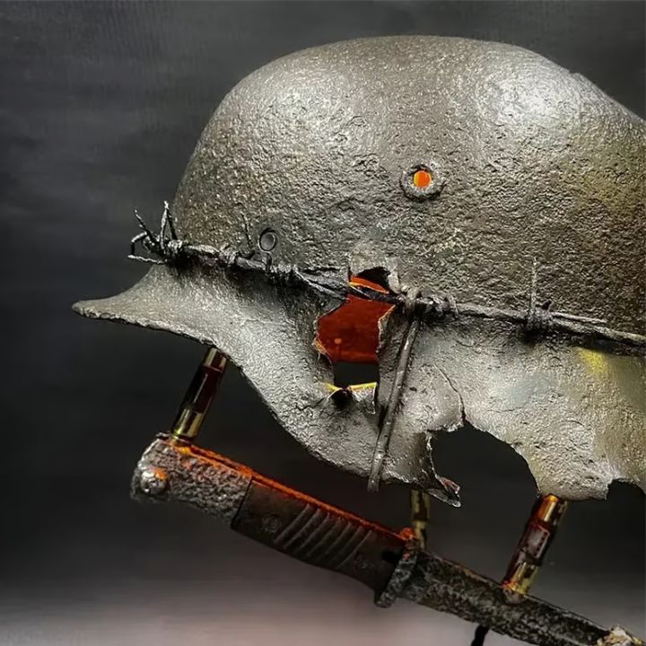 AntiqueLume | Vintage Steel Helmet Table Lamp – Timeless Historical Home Décor