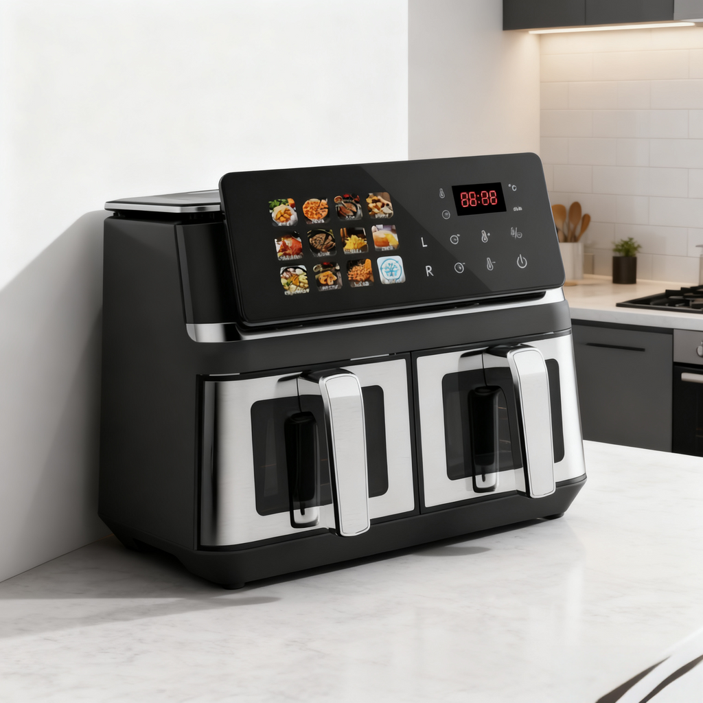 10L Dual-Basket Smart Air Fryer – Black Stainless Steel