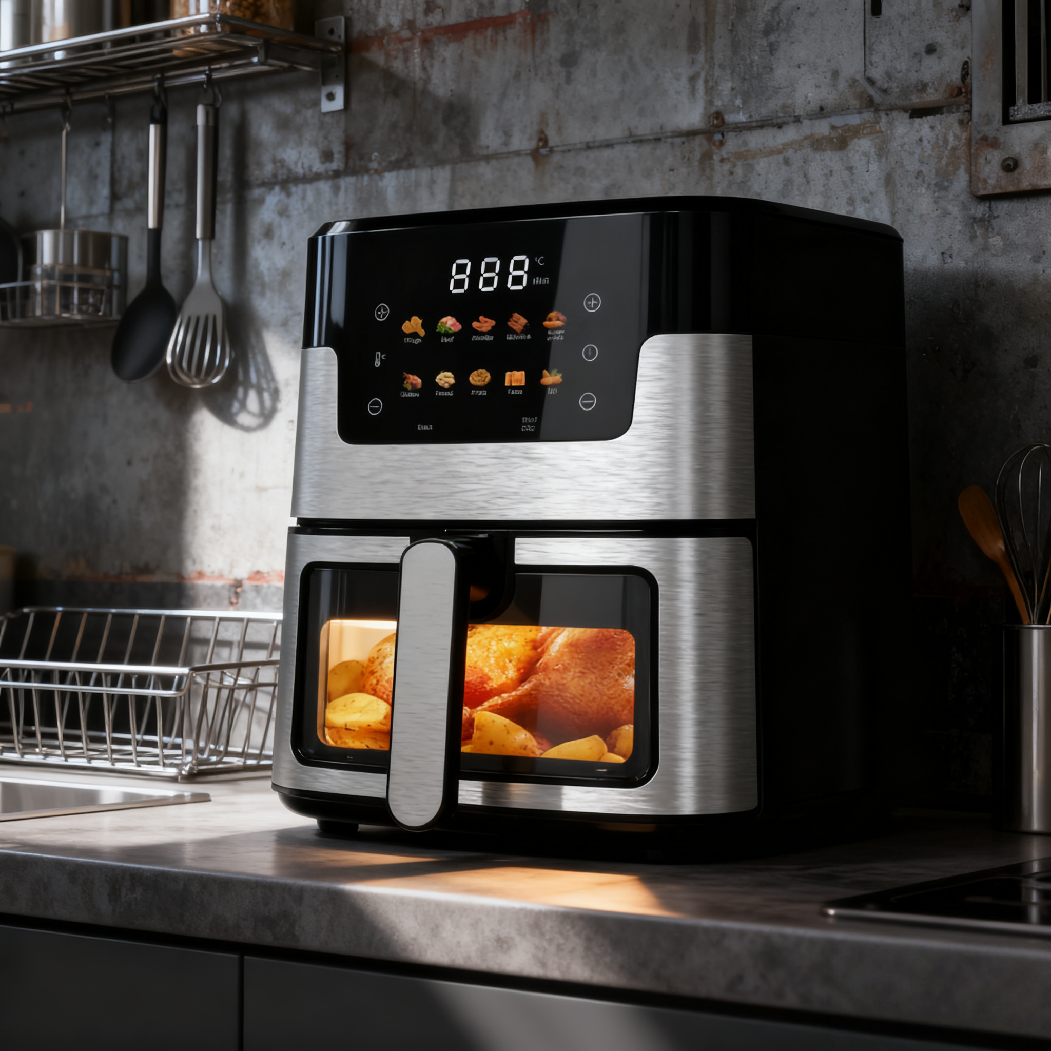 5L Stainless Steel Smart Air Fryer – Touchscreen