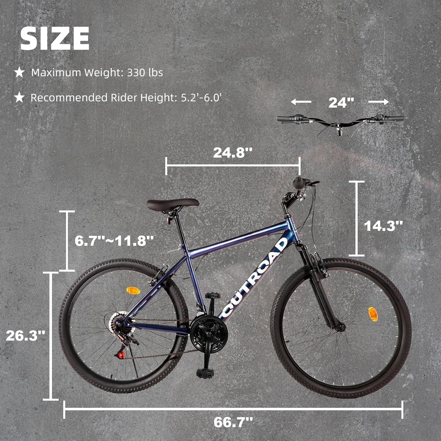 Outroad 26 Inch Mountain Bike, 21-Speed/High-Carbon Steel/Aviation Grade Frame, Dual Disc/V Brake, Adjustable Ergonomic Seat Bycycle for Men Women Adult, Quick Assembly in 20 Minutes