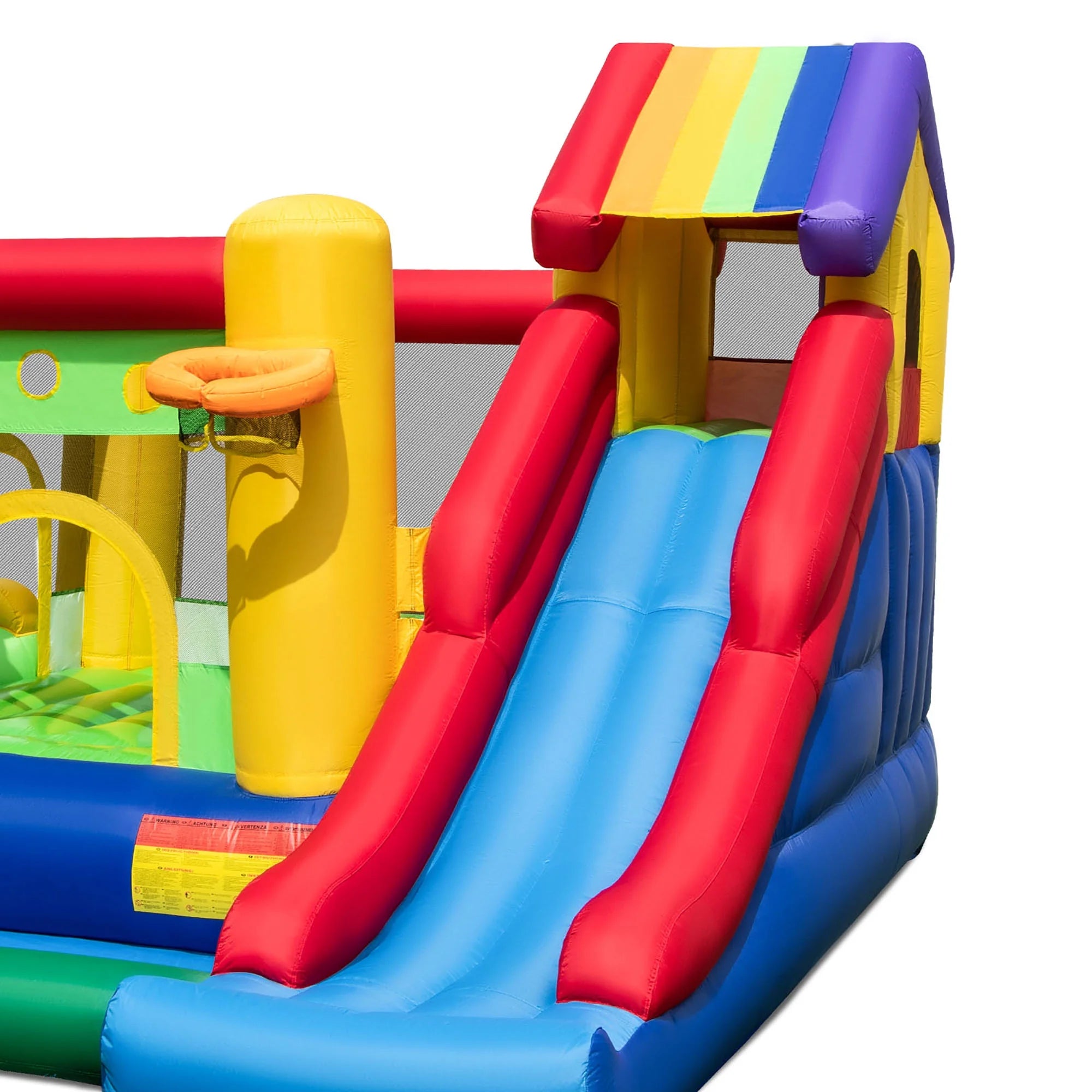 Costway Colorful Rainbow Kids Inflatable Bounce Castle with 50 Ocean Balls & 735W Blower