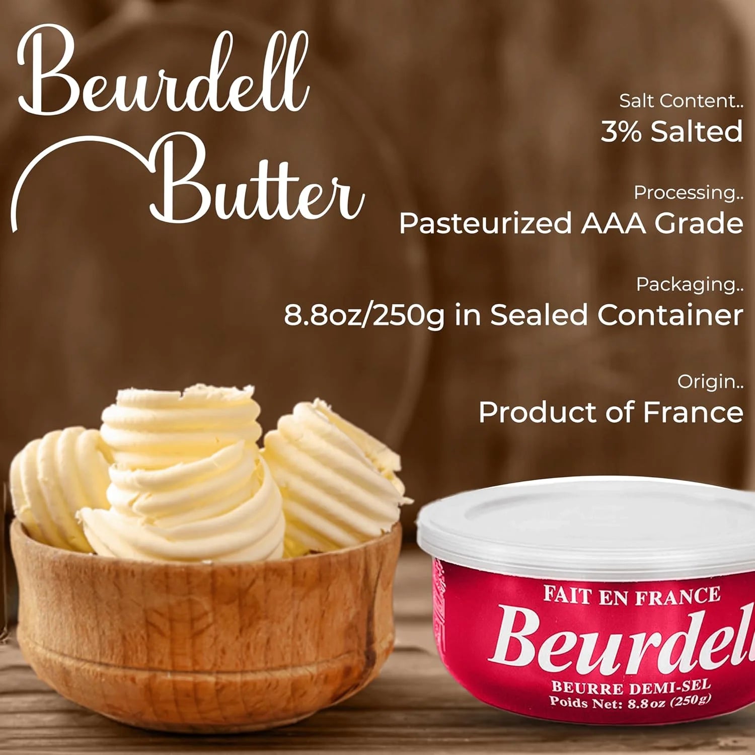 Beurdell Canned French Butter �C 100% Natural Salted Pasteurized Real Butter | Long Shelf Life Emergency Survival Food | Great for Cooking, Baking, RV & Camping | Pull Top Lid | Pack of 24 | France
