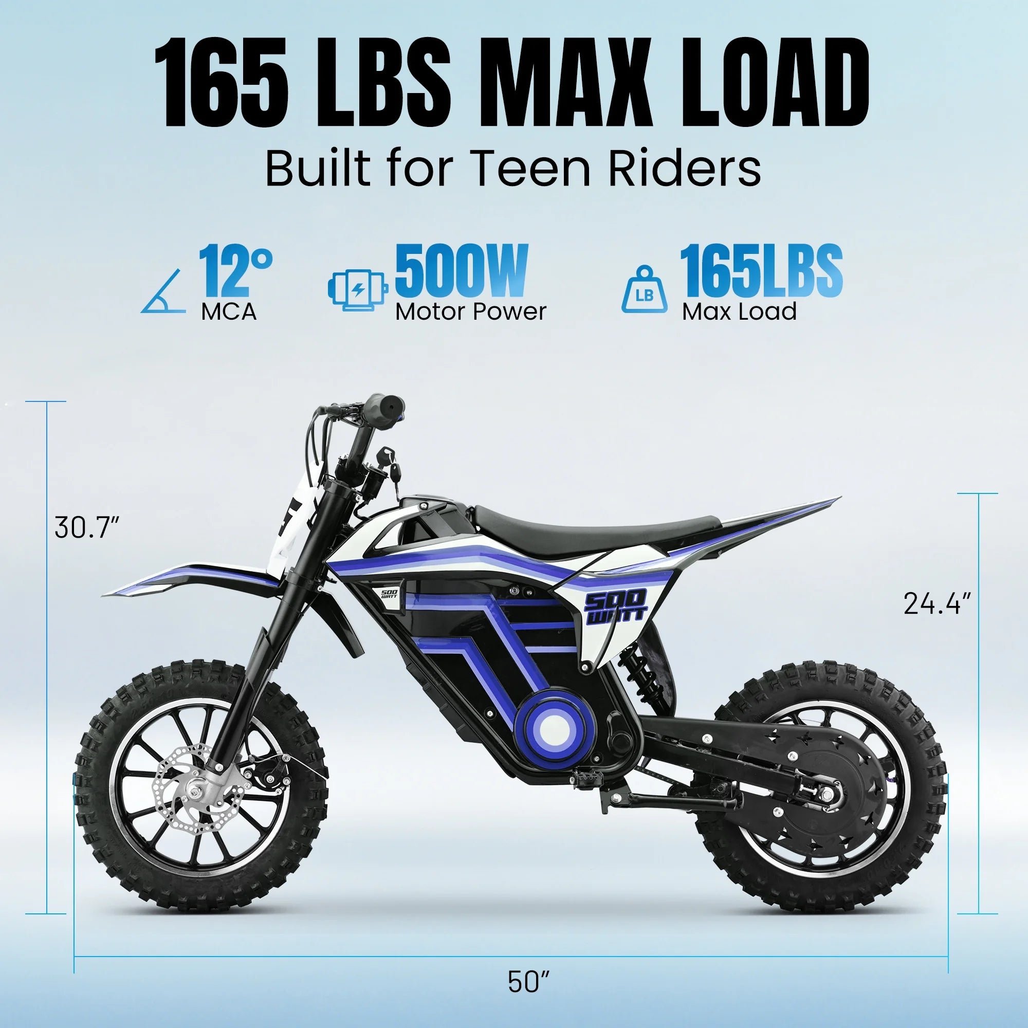 QEASET electric dirt bike, 500W kids dirt bike for Boys Girls Age 8-14, Blue