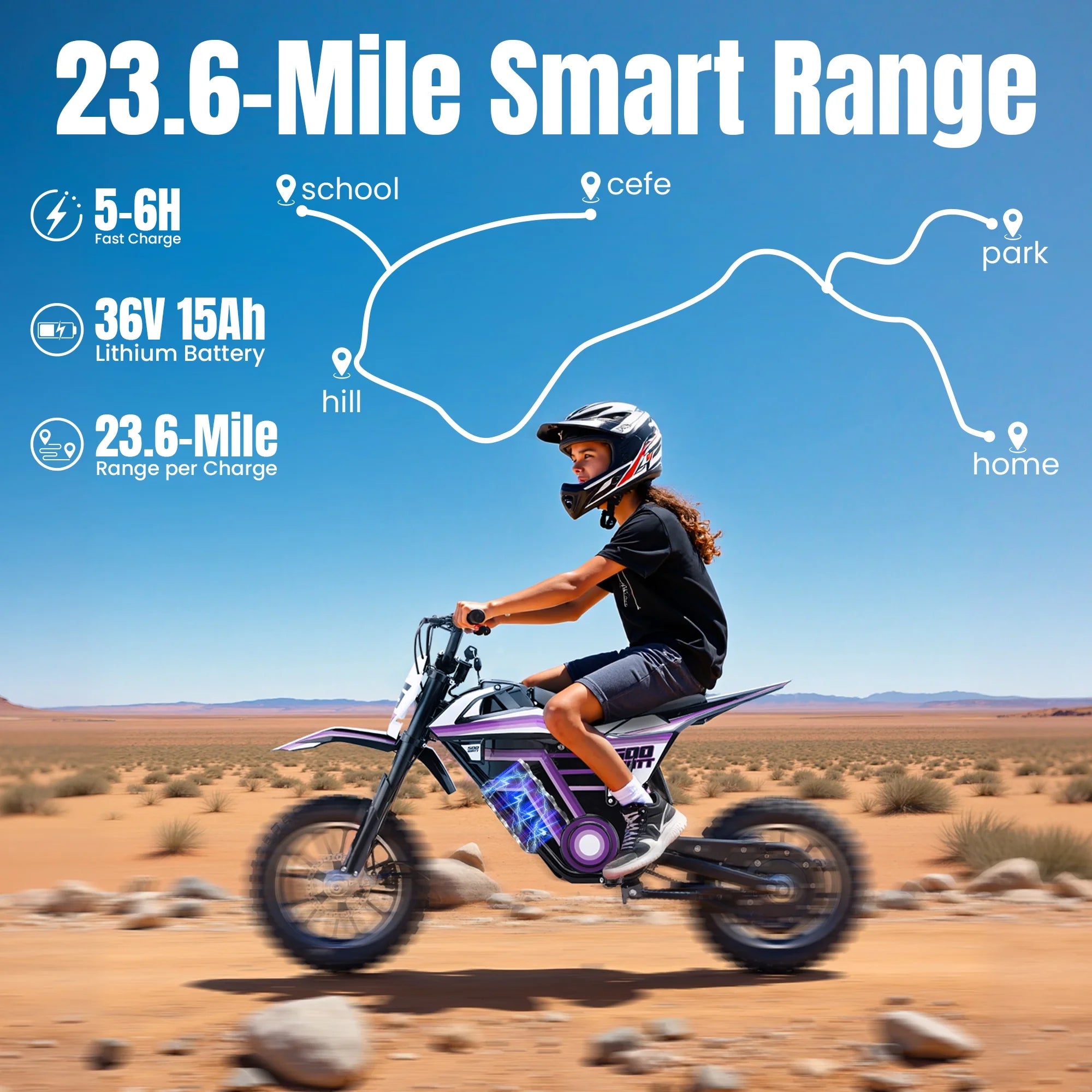 QEASET electric dirt bike, 500W kids dirt bike for Boys Girls Age 8-14, Blue