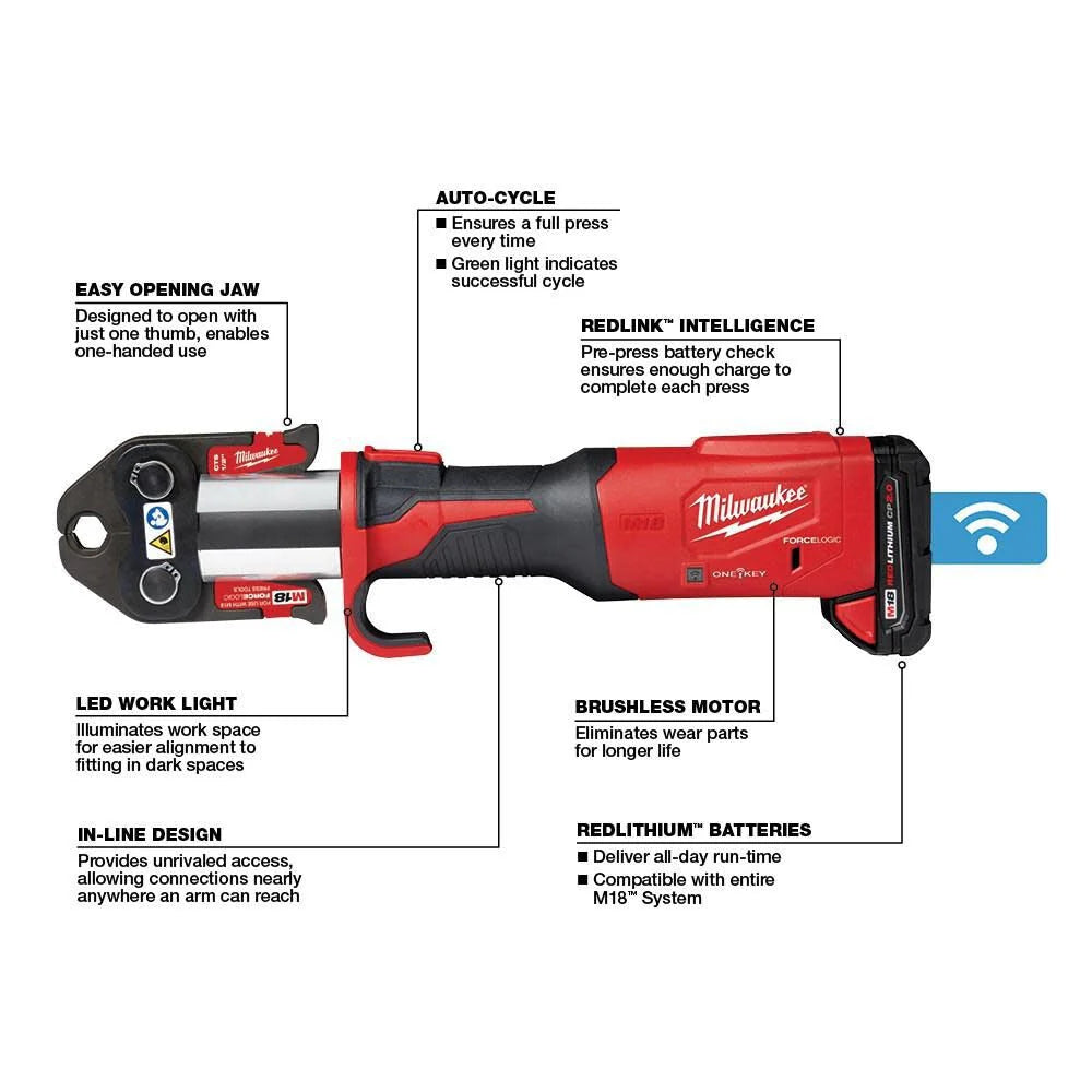 Milwaukee M18 FORCE LOGIC crimping tool with ONE-KEY and 1/2