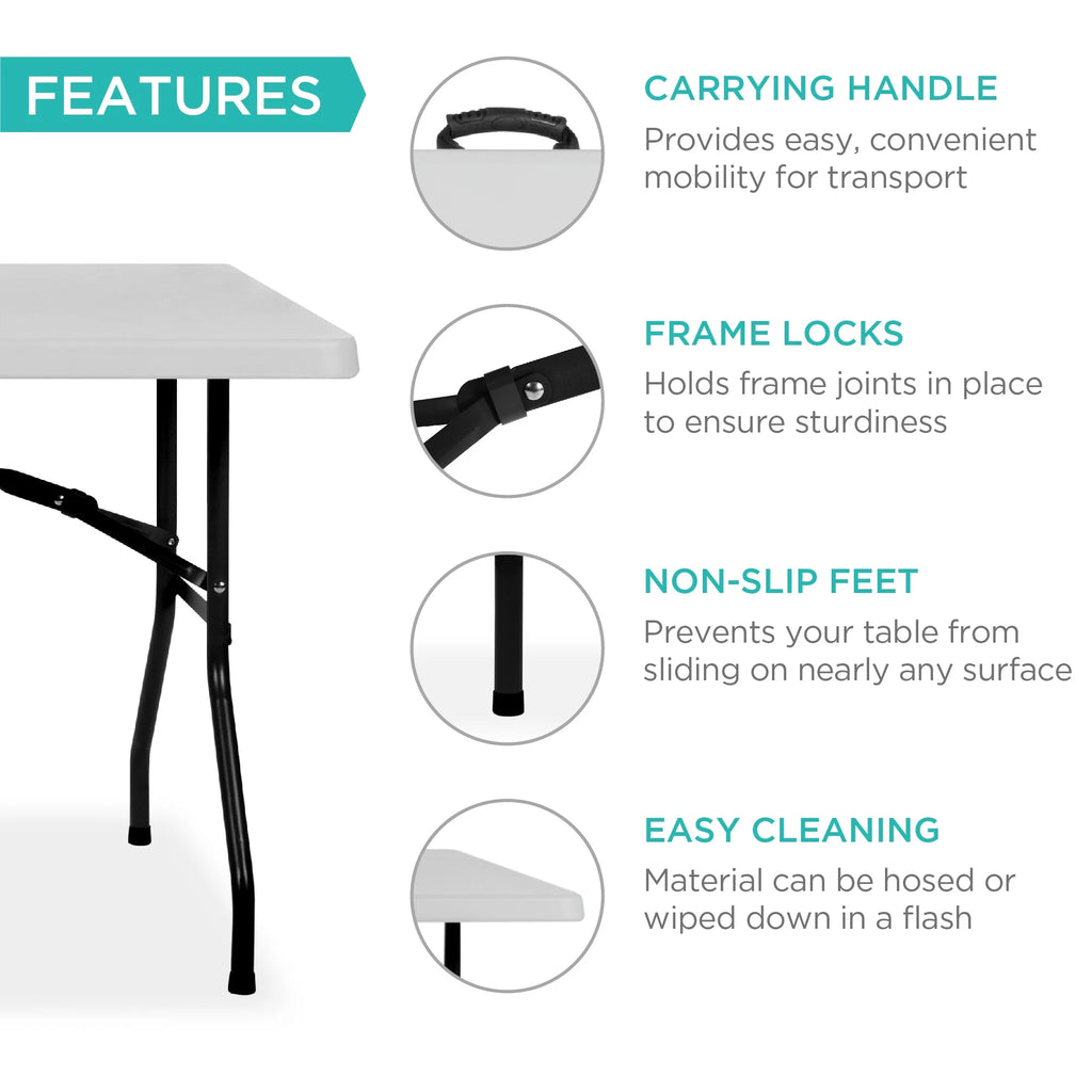 Best Choice Products 6ft Plastic Folding Table, Indoor Outdoor Heavy Duty Portable w/ Handle, Lock - White