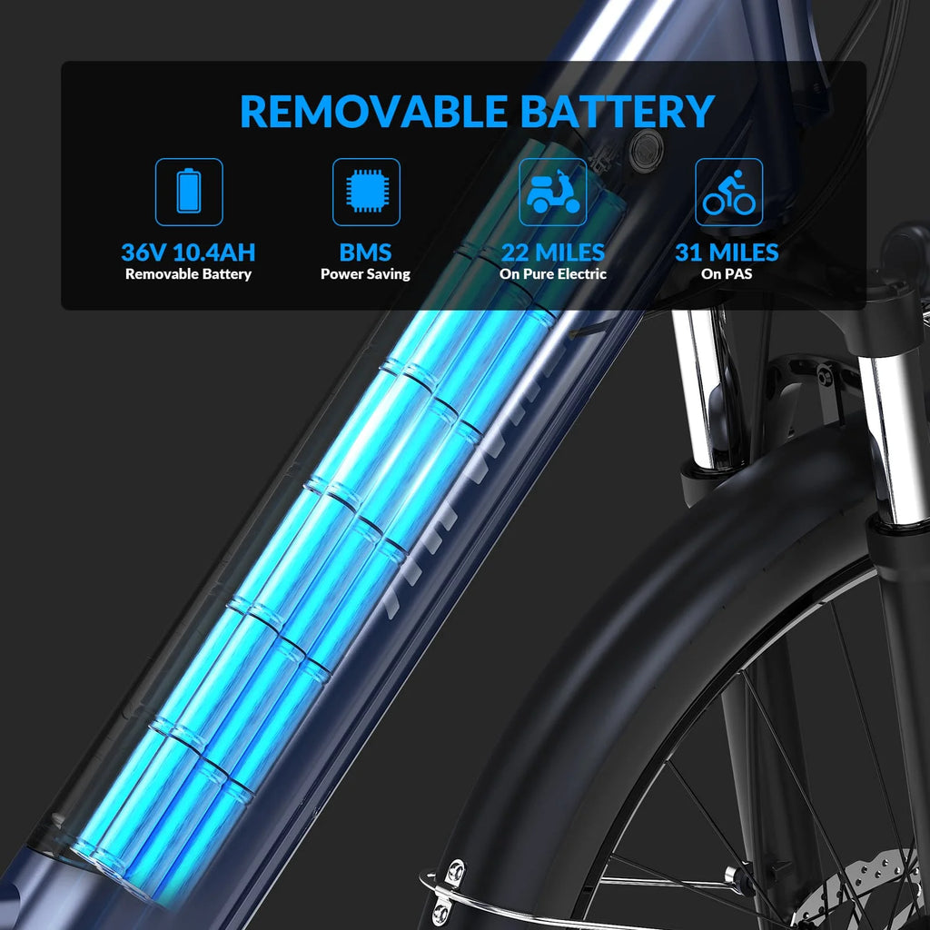 5TH WHEEL Electric Bike for Adult with 350W Motor, W18B 26" EBike with 36V 10.4Ah Removable Battery Ebike, Electric Bicycle with 7 Speed, UL2849
