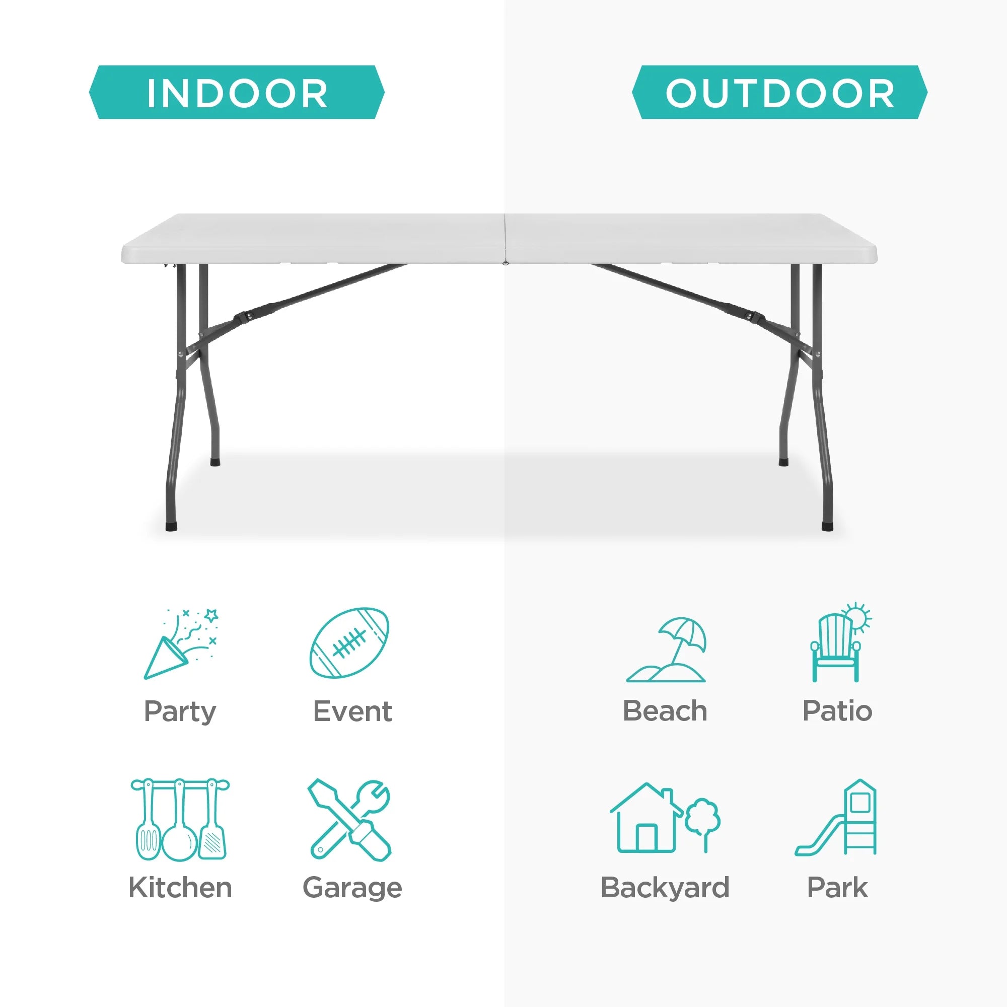 Best Choice Products 6ft Plastic Folding Table, Indoor Outdoor Heavy Duty Portable w/ Handle, Lock - White