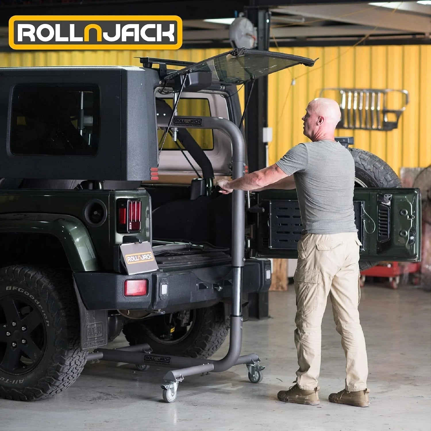 Hardtop removal jack for Jeep Wrangler, one-person system