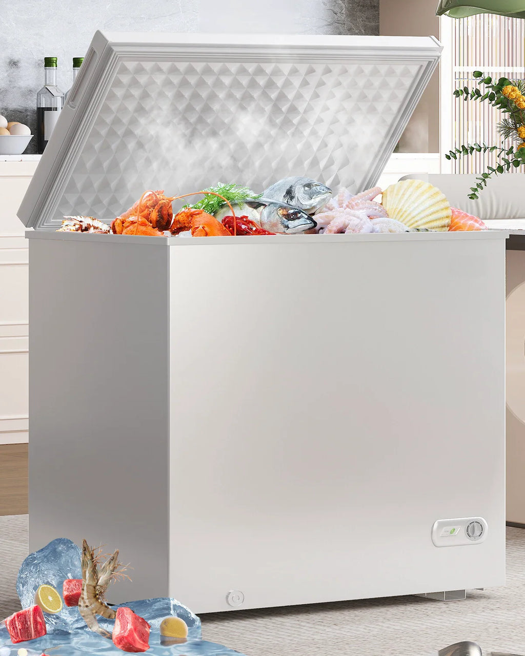 DISHUP 10.0 Cu.Ft Chest Freezer, Deep Freezer with Removable Basket, Adjustable Temperature, for Home/Office/Garage/Bar