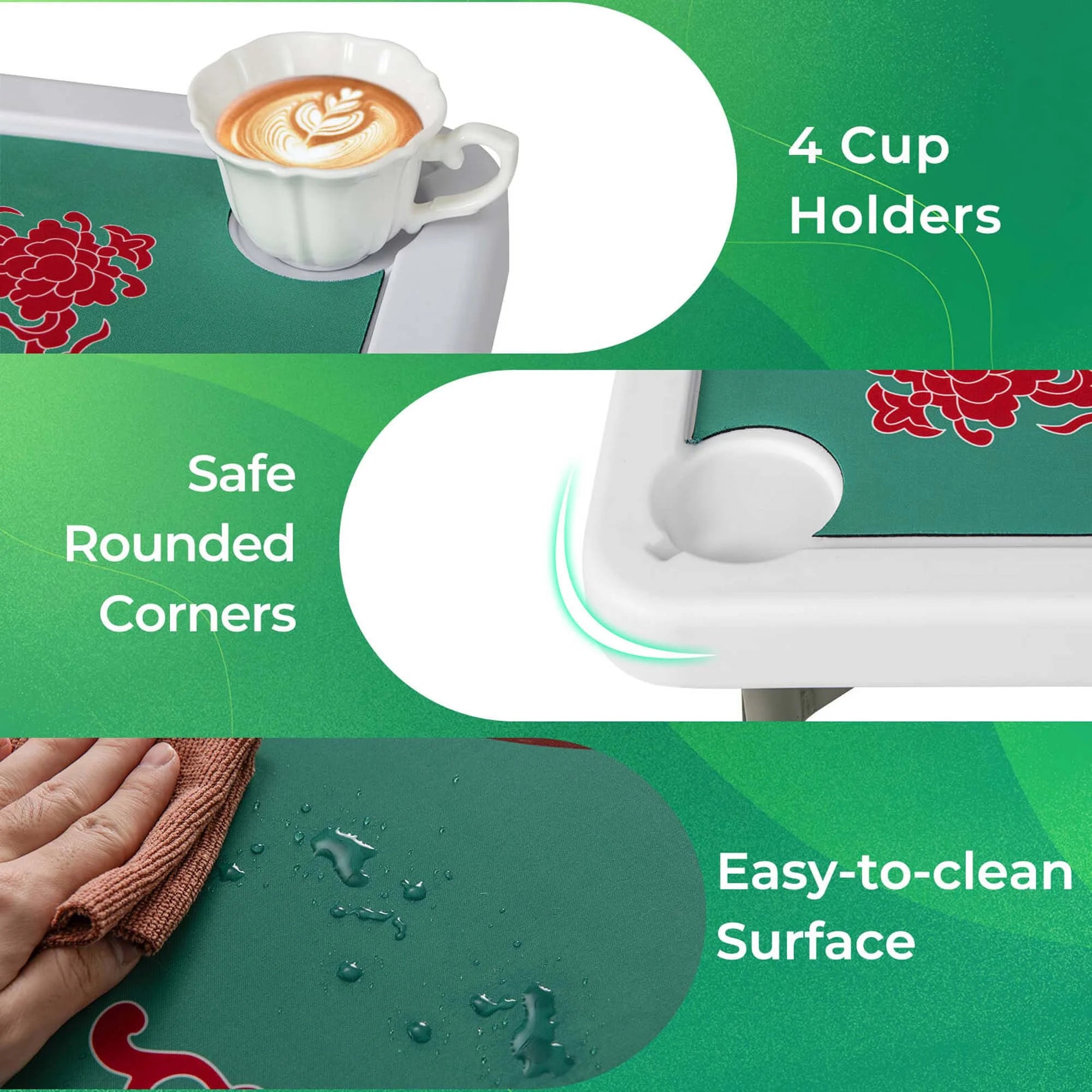 Costway 35" Folding Mahjong Table with Cup Holders & Smooth Felt Mat Carrying Handle Green