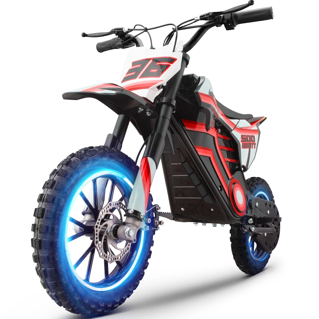 QEASET electric dirt bike, 500W kids dirt bike for Boys Girls Age 8-14, Blue