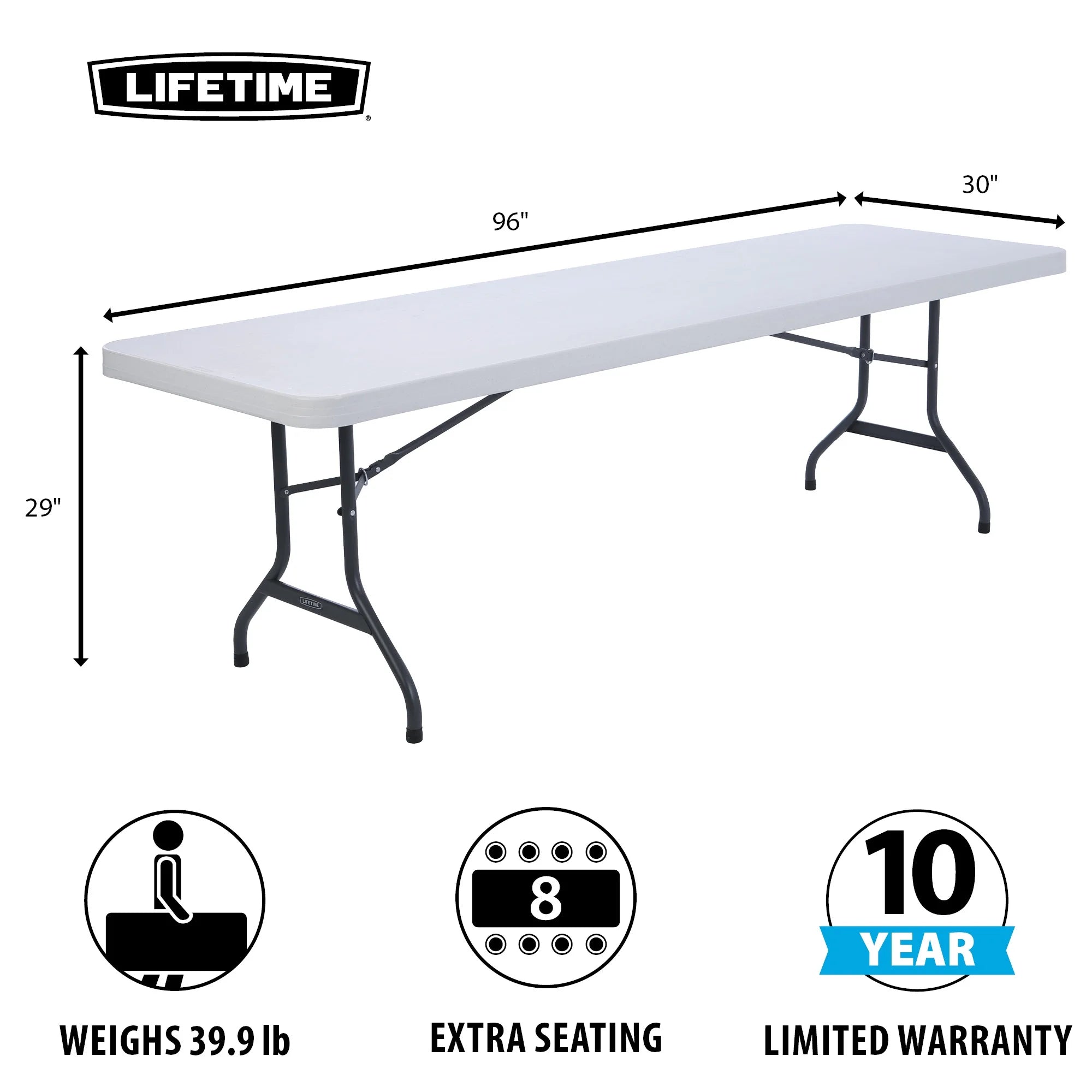 Lifetime 8-Foot Commercial Grade Folding Table, White Granite (22980)