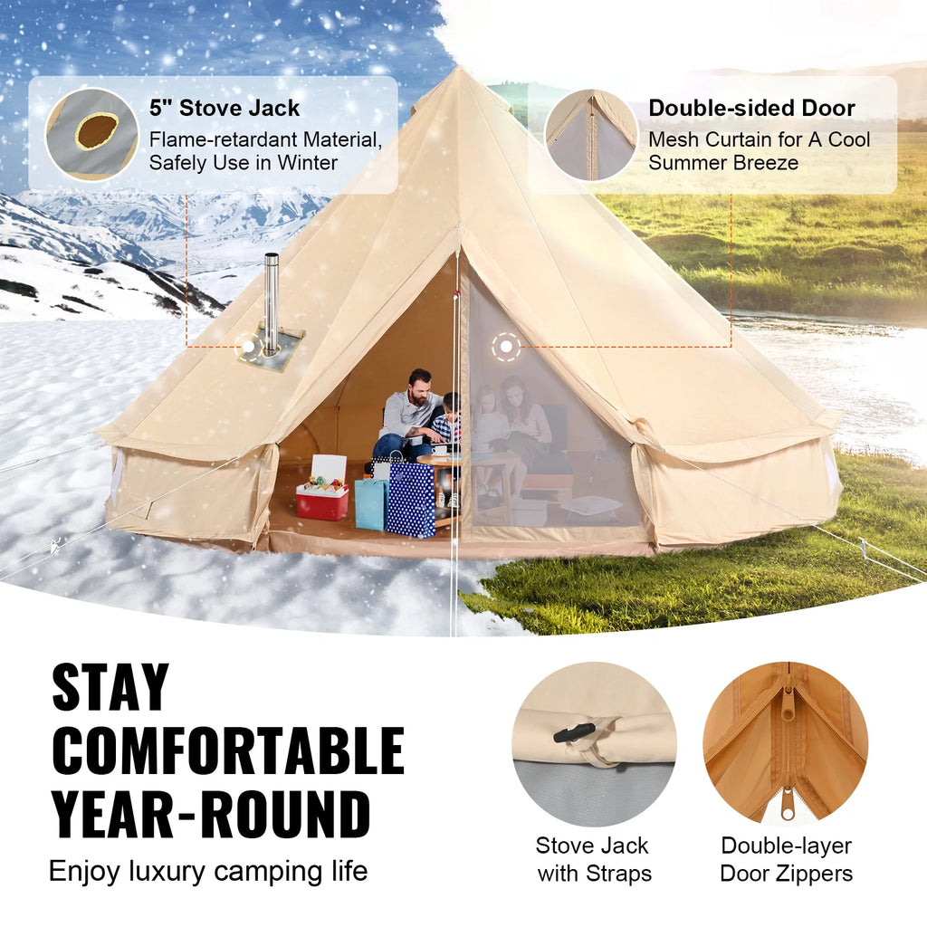 KFFKFF Canvas Bell Tent 6m/19.68ft 4-Season Camping Yurt Tent with Stove Jack