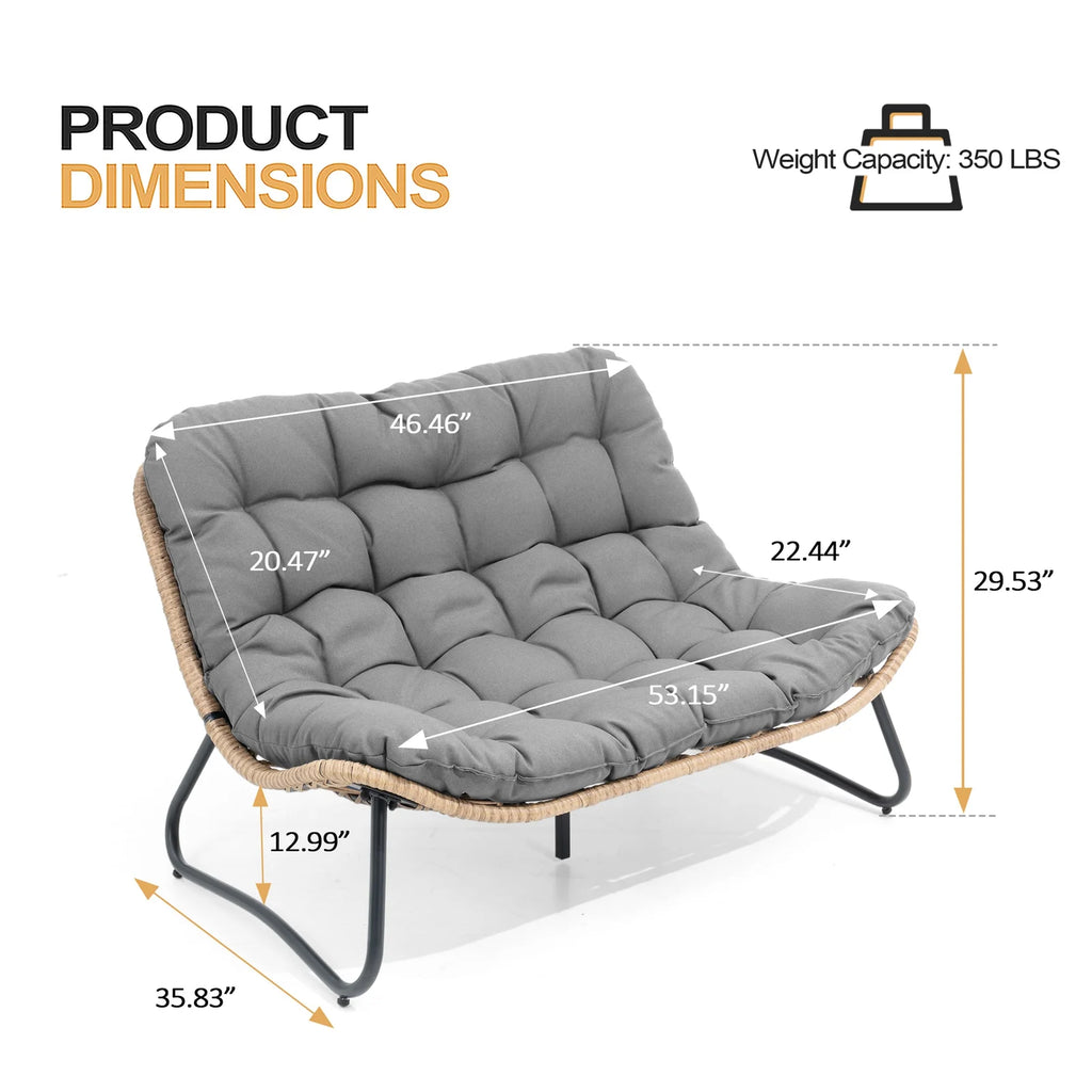 Crestlive Products Patio Loveseat, All-Weather Rattan Large Furniture with Soft Cushions, Outdoor Loveseat for Balcony, Poolside, Backyard (Beige)