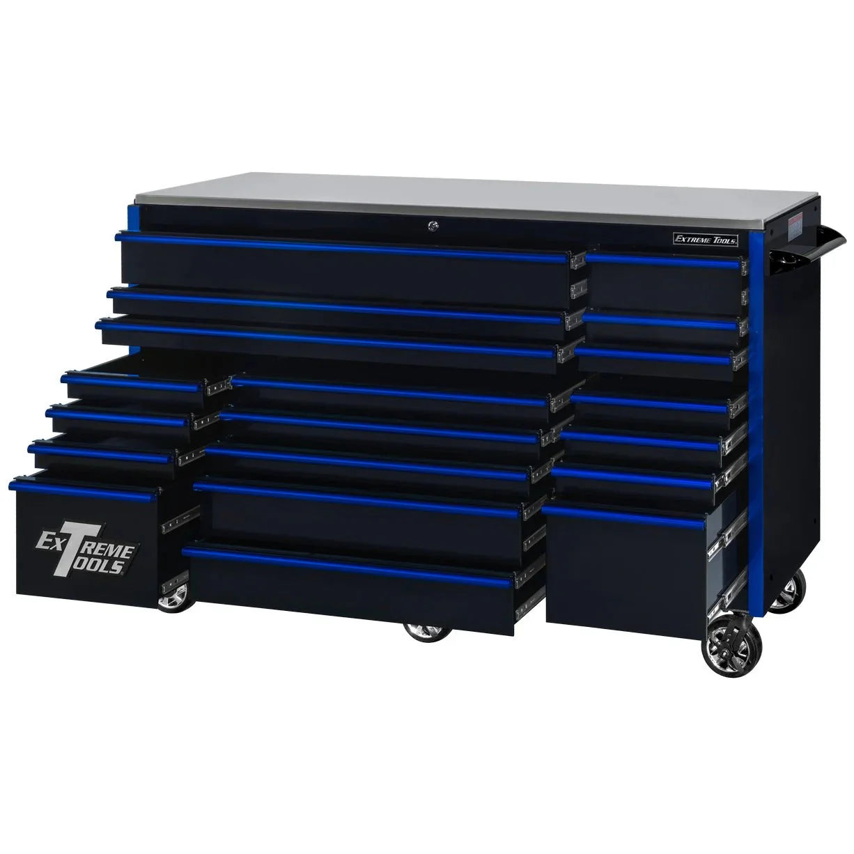 Extreme Tools RX250 Series 72-inch x 30-inch Rolling Cart – 19 Drawers – 250 lb Drawer Slides