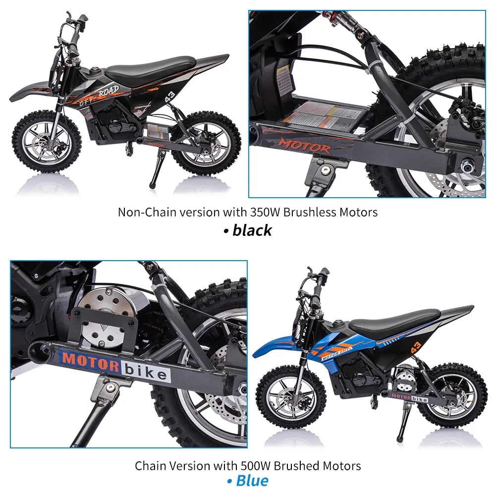 Electric Dirt Bike for Kids,36V Ride on Motorcycle,Up to 15.5MPH,350W Brushless Motor,LED Headlight,Leather Seat,Front and Back Brakes,Electric Motorcycle for Kids Age 8-16,Max Load 175lbs