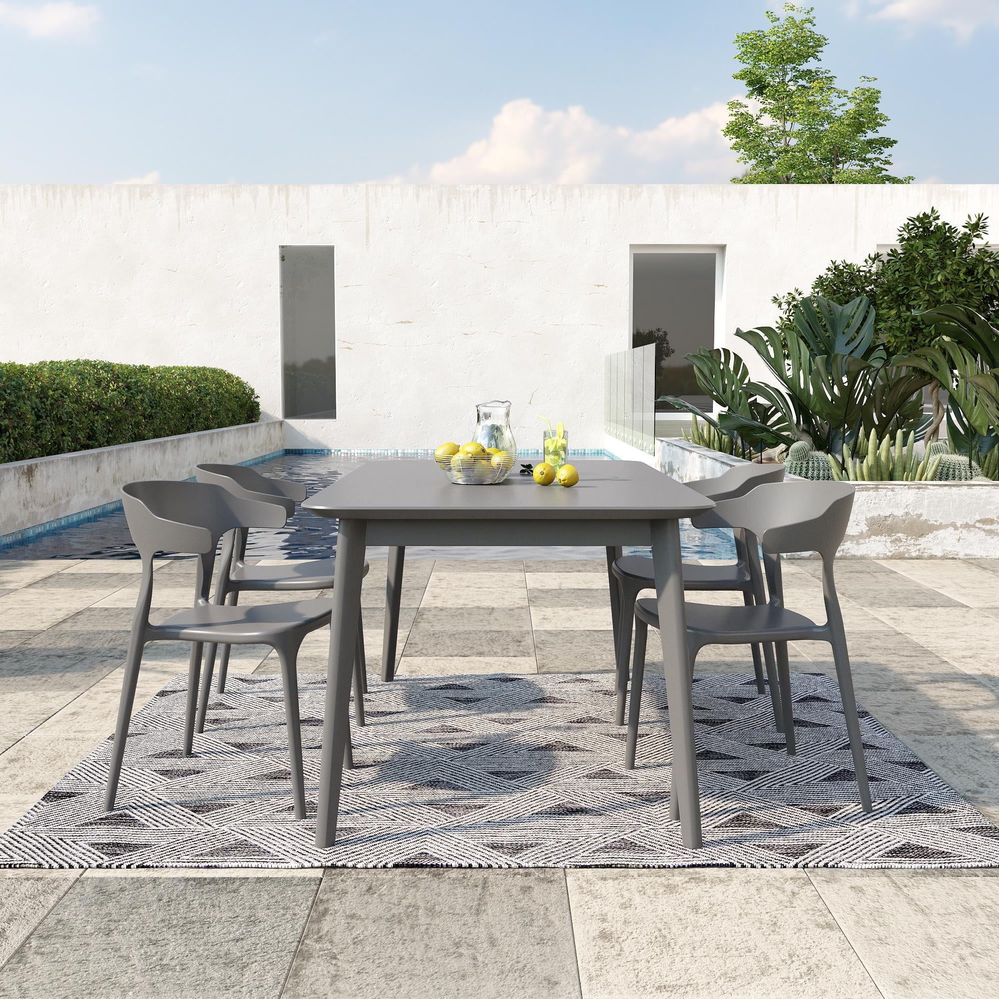 Novogratz Poolside Collection, Felix Stacking Dining Chairs, Indoor/Outdoor, 4-Pack, Charcoal