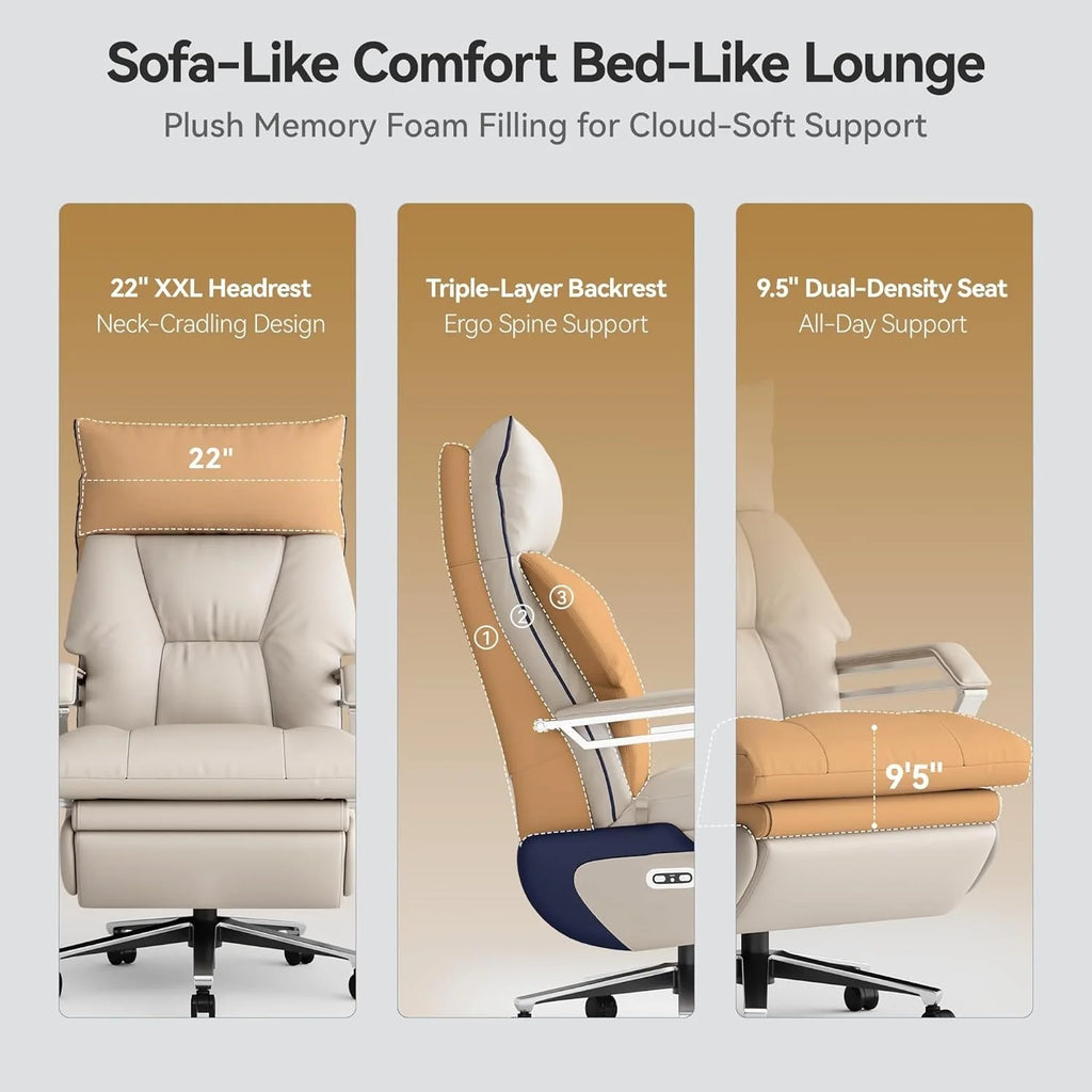 M80 executive chair with two motors and footrest, for tall and heavy people, up to 190 kg, beige