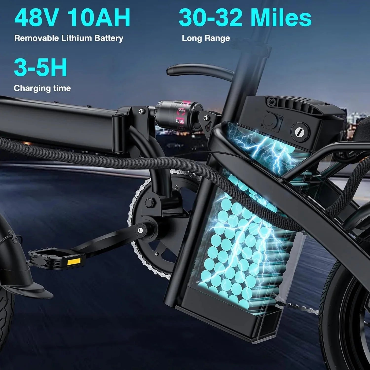 Electric bicycle for adults and teenagers, foldable e-bike for commuters and city use, foldable e-bike motor 48V 24MPH