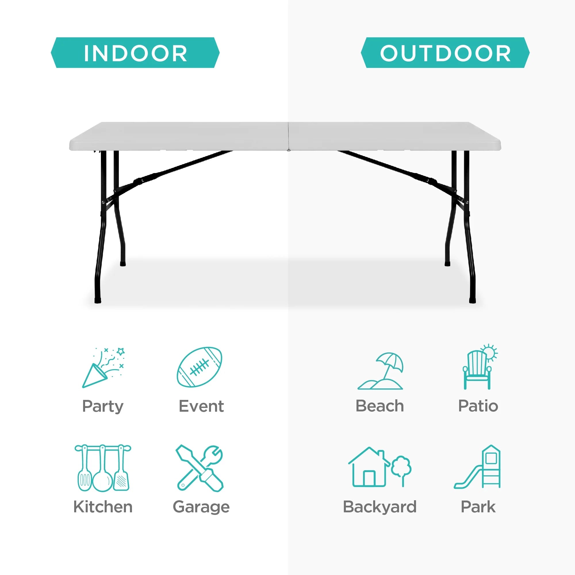 Best Choice Products 6ft Plastic Folding Table, Indoor Outdoor Heavy Duty Portable w/ Handle, Lock - White