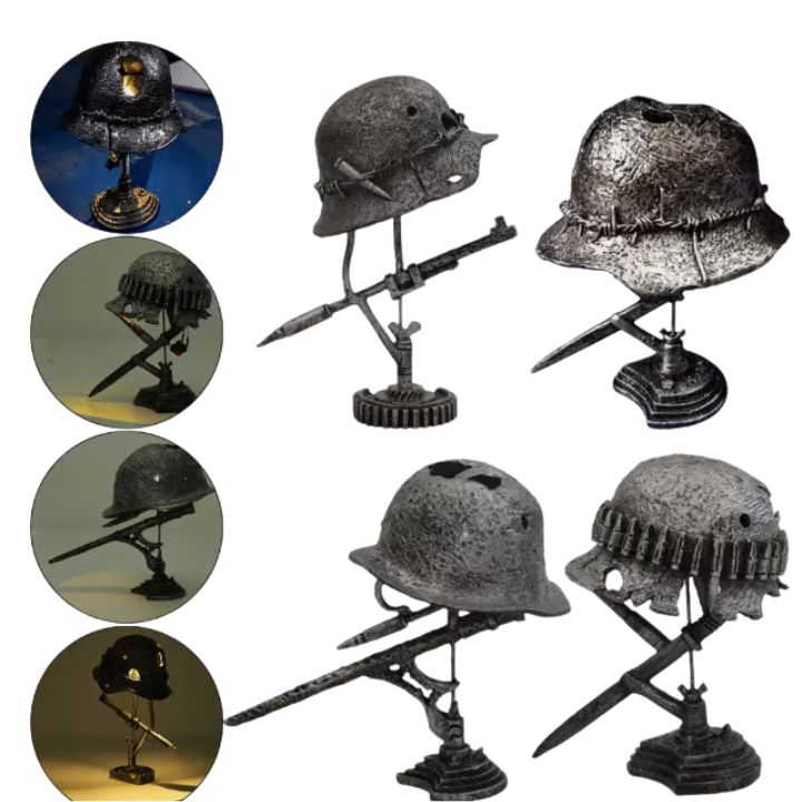 AntiqueLume | Vintage Steel Helmet Table Lamp – Timeless Historical Home Décor