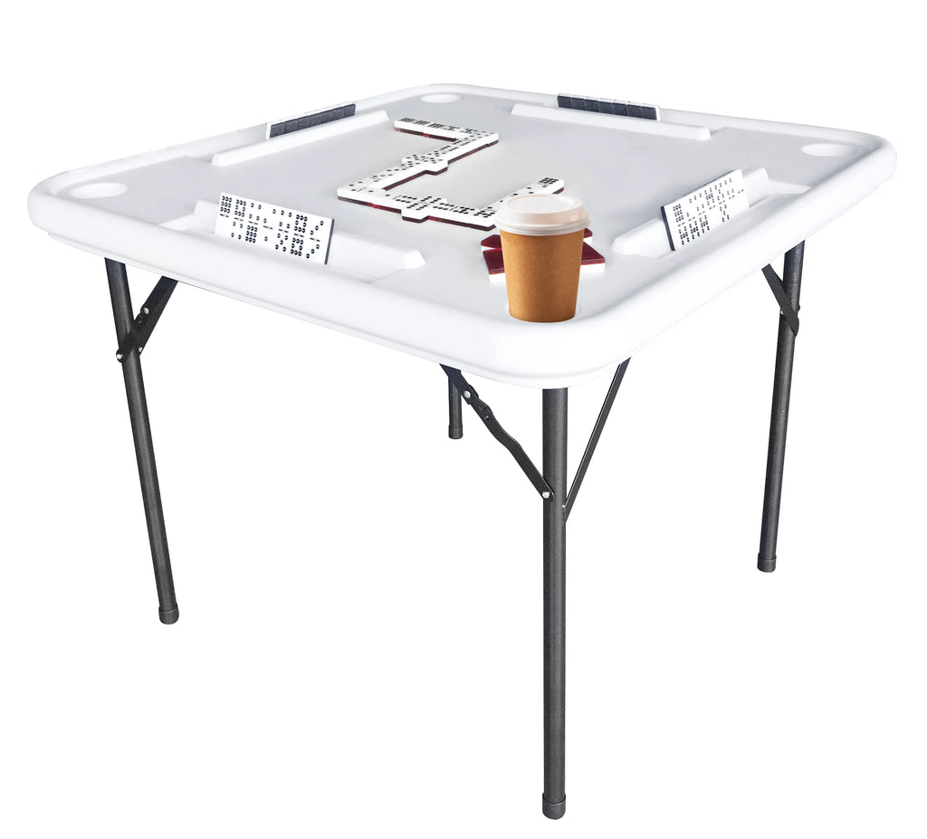 Bene Casa Foldable Domino Table with Built-In Drink Holders, 38?? x 38??, White