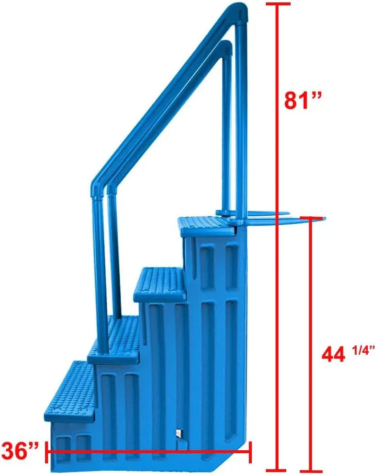 Non-slip pool entrance steps | Gray | Suitable for above-ground pools | Can be installed on patios with a height of 122 to 137 cm | Maximum load capacity 136 kg