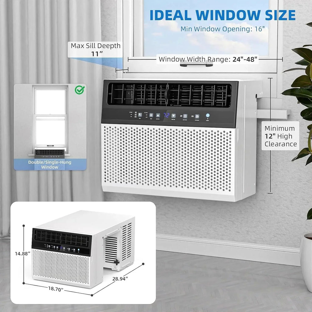 Antarctic Star 12,000 BTU U-shaped window air conditioner, cools rooms up to 550 square feet with 6 modes, 24-hour timer, ultra-quiet window air conditioner