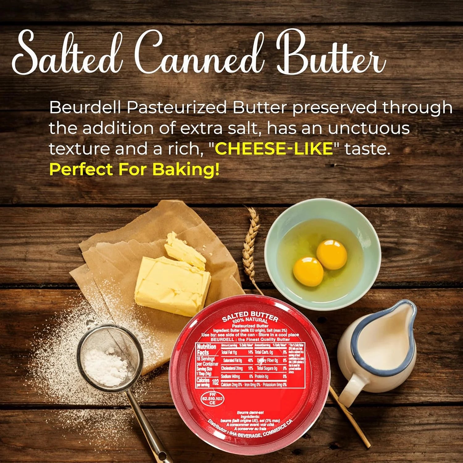 Beurdell Canned French Butter �C 100% Natural Salted Pasteurized Real Butter | Long Shelf Life Emergency Survival Food | Great for Cooking, Baking, RV & Camping | Pull Top Lid | Pack of 24 | France