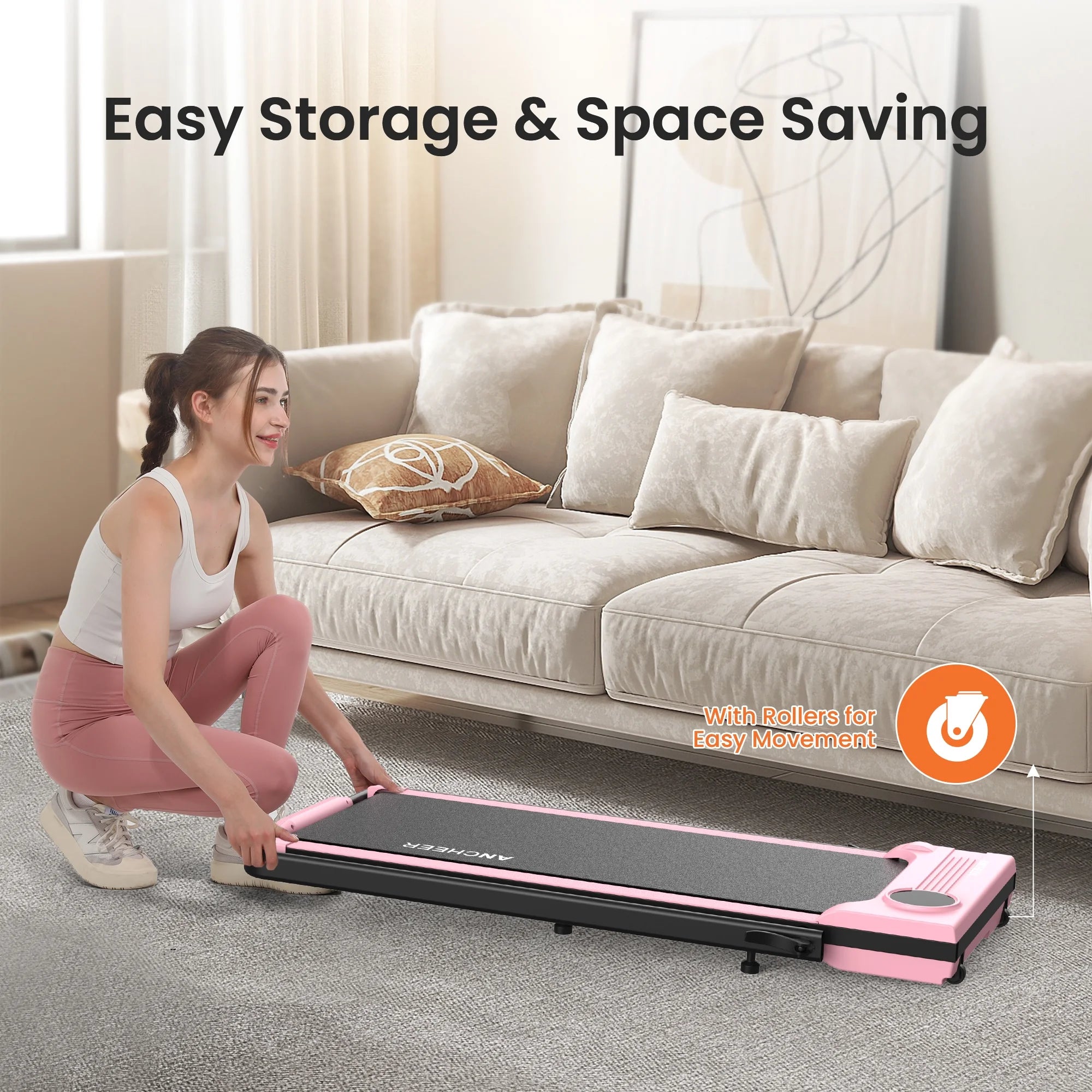 ANCHEER Portable Folding Walking Pad 300lb, 7.5 MPH Under Desk Treadmill with Remote Control & LED Display,2 in 1 Walking Pad Treadmill for Home/Office/Exercise(Pink)