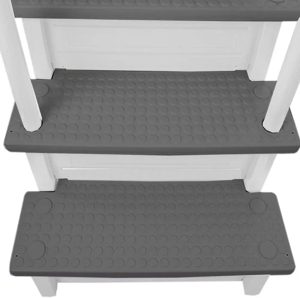 Non-slip pool entrance steps | Gray | Suitable for above-ground pools | Can be installed on patios with a height of 122 to 137 cm | Maximum load capacity 136 kg