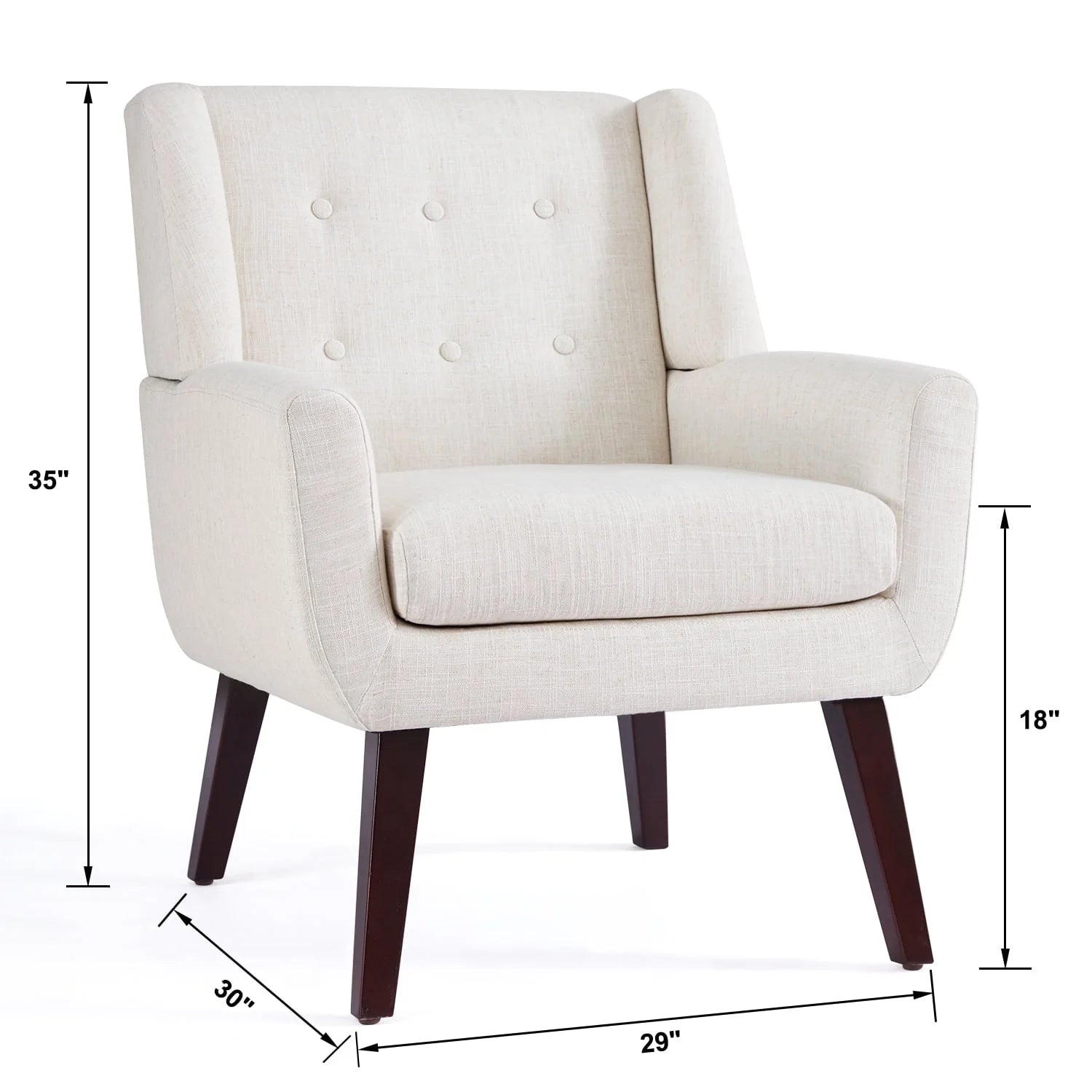 HUIMO  Accent Chair, Button-Tufted Upholstered  Living Room Chairs,  Mid Century Modern Comfy Reading Chairs for Bedroom, Living Room, Beige
