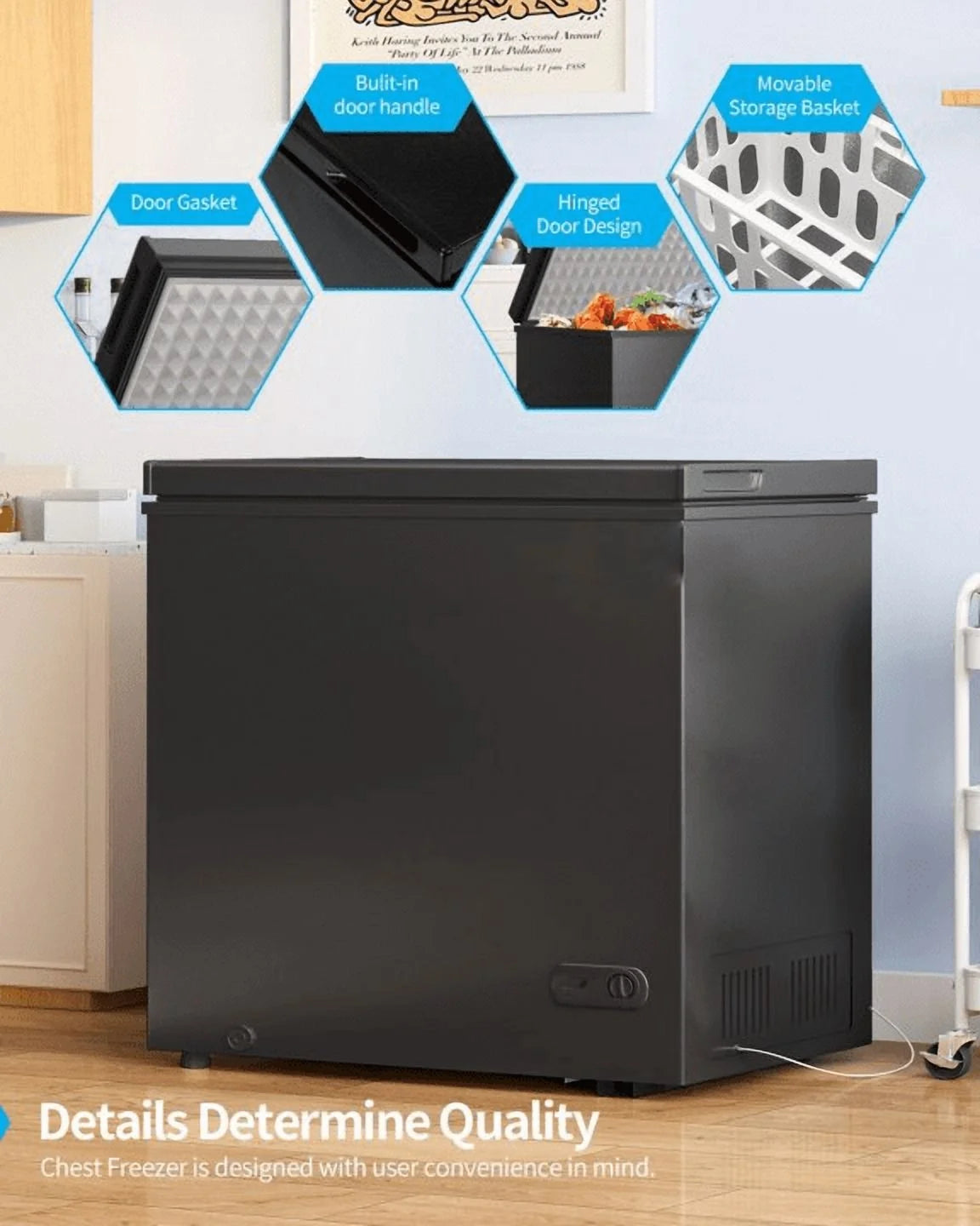 DISHUP 10.0 Cu.Ft Chest Freezer, Deep Freezer with Removable Basket, Adjustable Temperature, for Home/Office/Garage/Bar