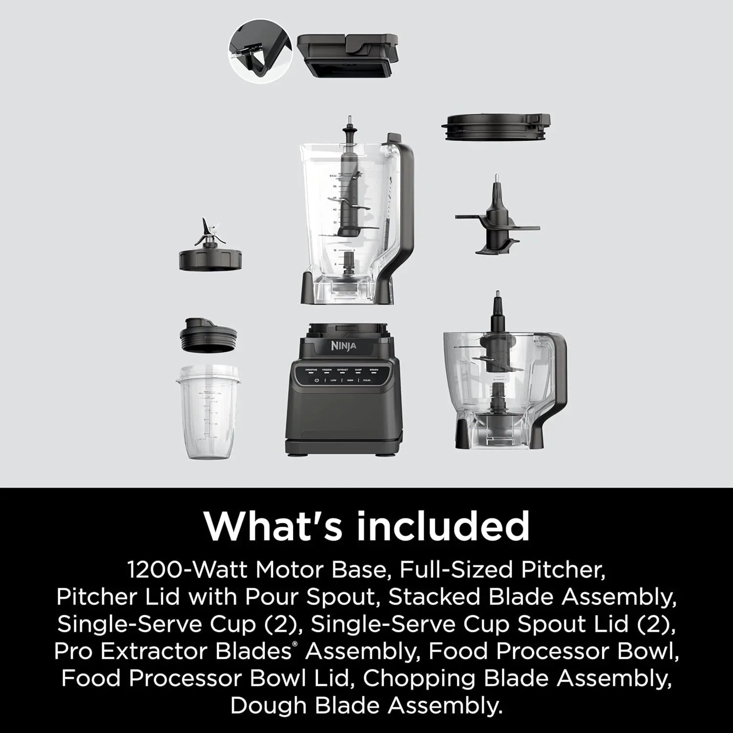 Ninja Mega Kitchen System, 1500 Watt Stand Mixer (2.1 Liters) and Food Processor (8 Cups) with (2) 473 ml Takeaway Cups