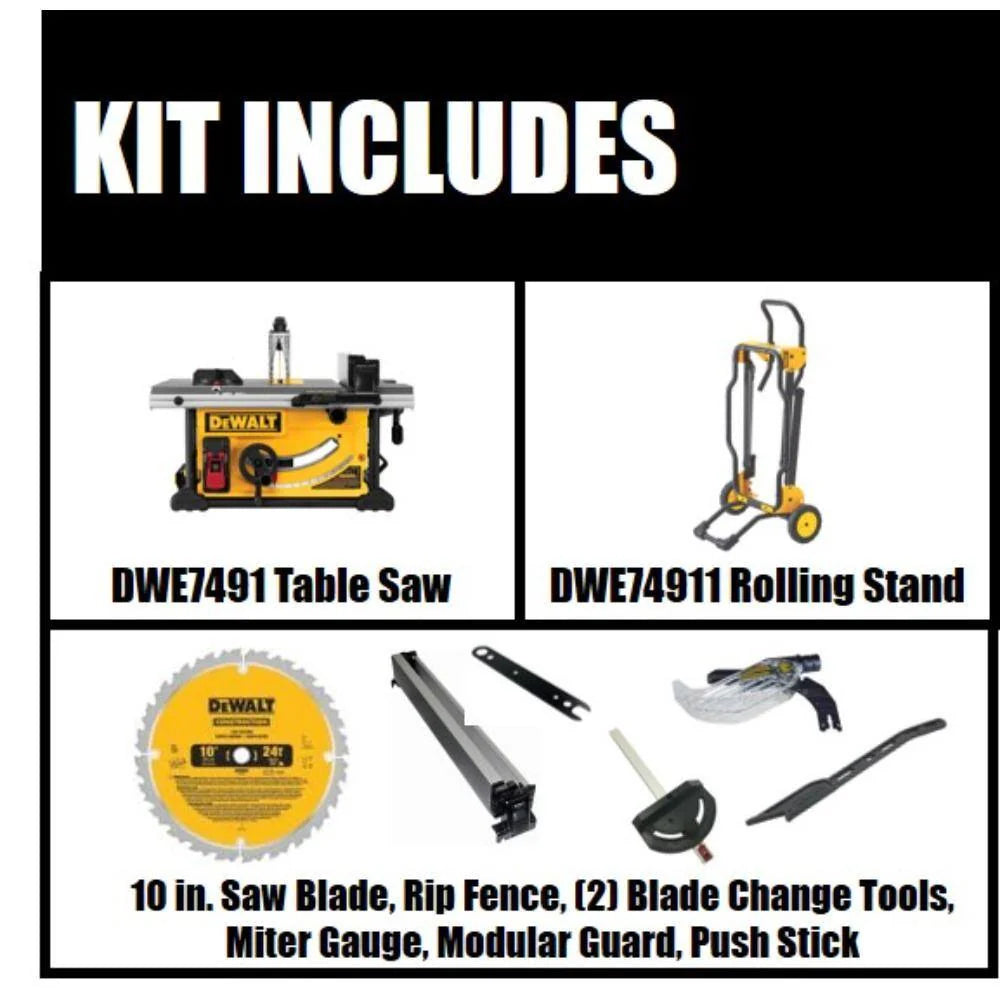 15 Amp Corded 10-inch Construction Site Table Saw with Rolling Stand DWE7491RS