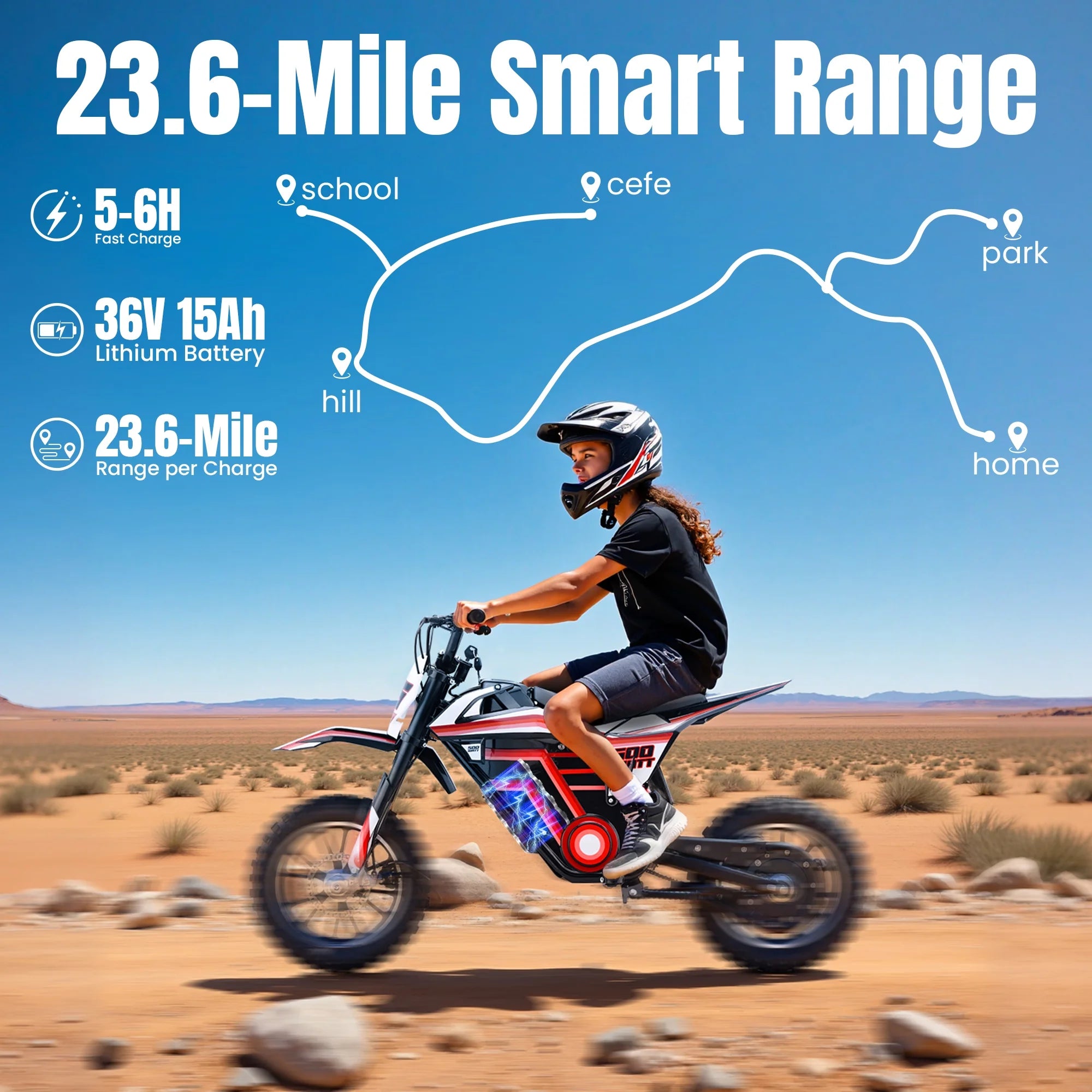 QEASET electric dirt bike, 500W kids dirt bike for Boys Girls Age 8-14, Blue