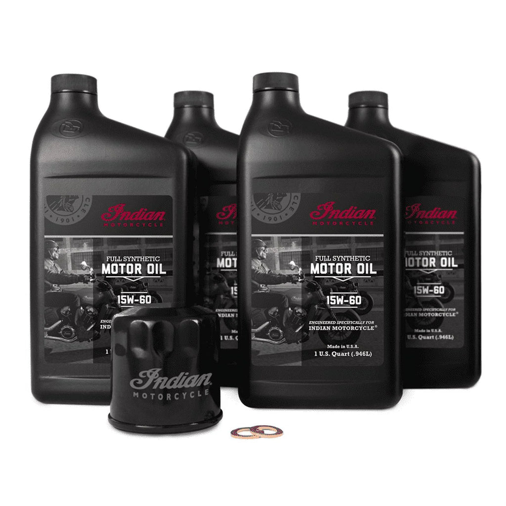 Indian Motorcycle Scout Oil Change Kit with Full Synthetic 15W-60 Motor Oil, 4 Quarts, 2 Washers