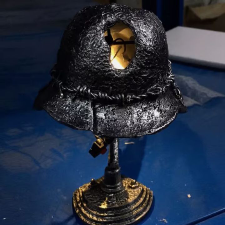 AntiqueLume | Vintage Steel Helmet Table Lamp – Timeless Historical Home Décor