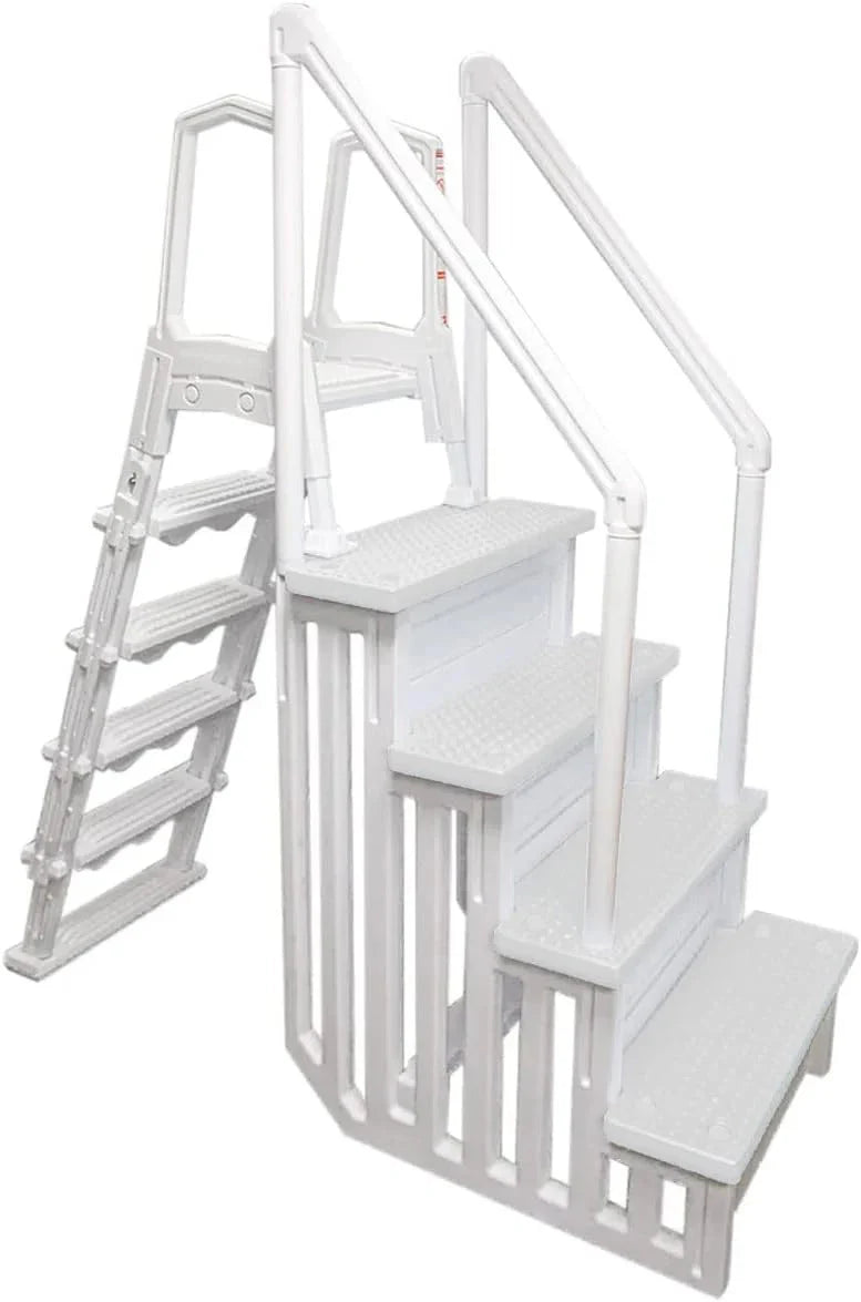 Non-slip pool entrance steps | Gray | Suitable for above-ground pools | Can be installed on patios with a height of 122 to 137 cm | Maximum load capacity 136 kg