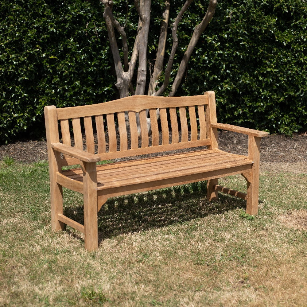 Ash & Ember Hawthorne Grade A Teak 53" Bench, Seats 2 People Comfortably, Weather Resistant Indoor Outdoor Solid Wood Patio Furniture with Tightly Spaced Slats, Bowed Back, Armrests