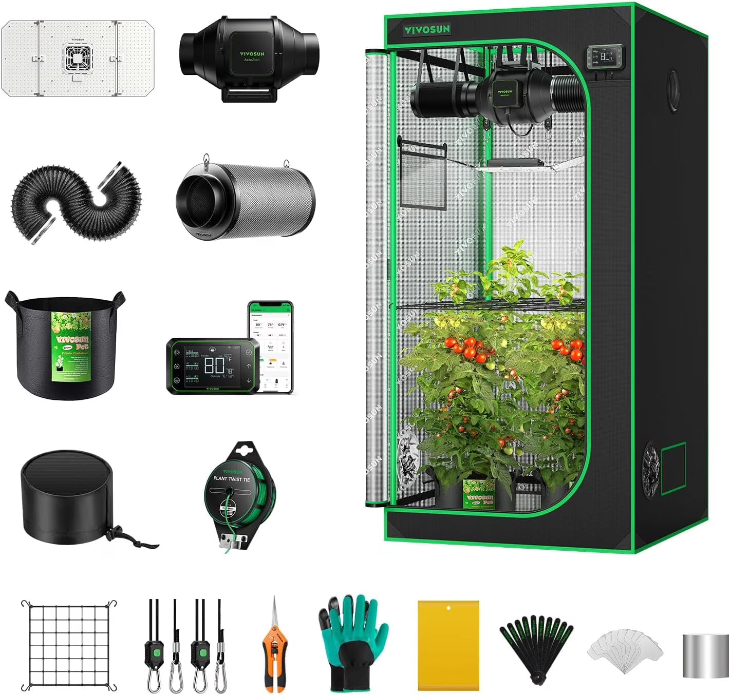 VIVOSUN GIY Smart Grow Tent System 2x2, WiFi-Integrated Grow Tent Kit, with Automate Ventilation and Circulation, Schedule Full Spectrum 100W LED Grow Light, and GrowHub E42A Controller